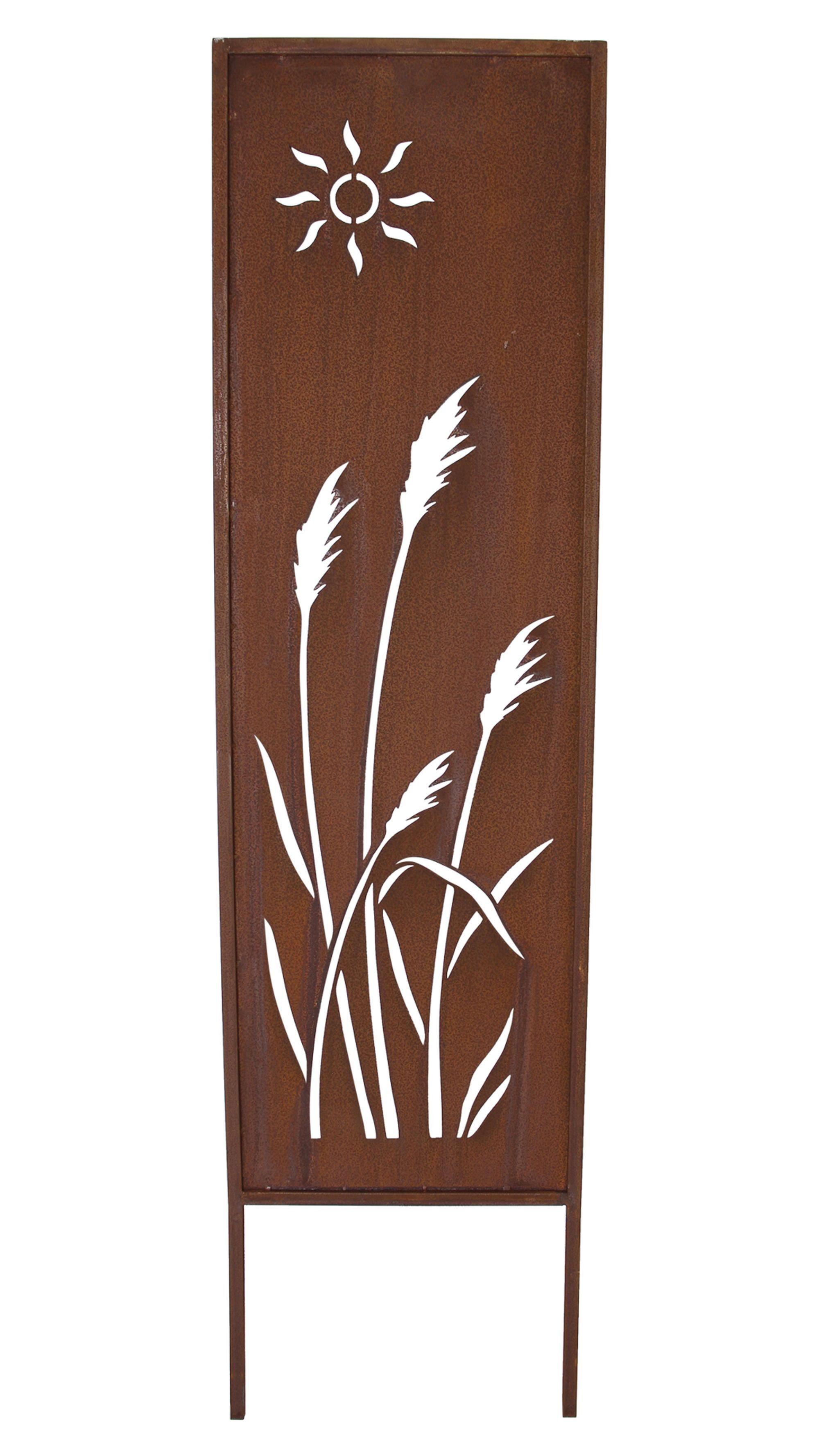 Gartenstecker Dekoschild "Schilf" 117 cm hoch aus Metall in Rostoptik, Ausstanzungen