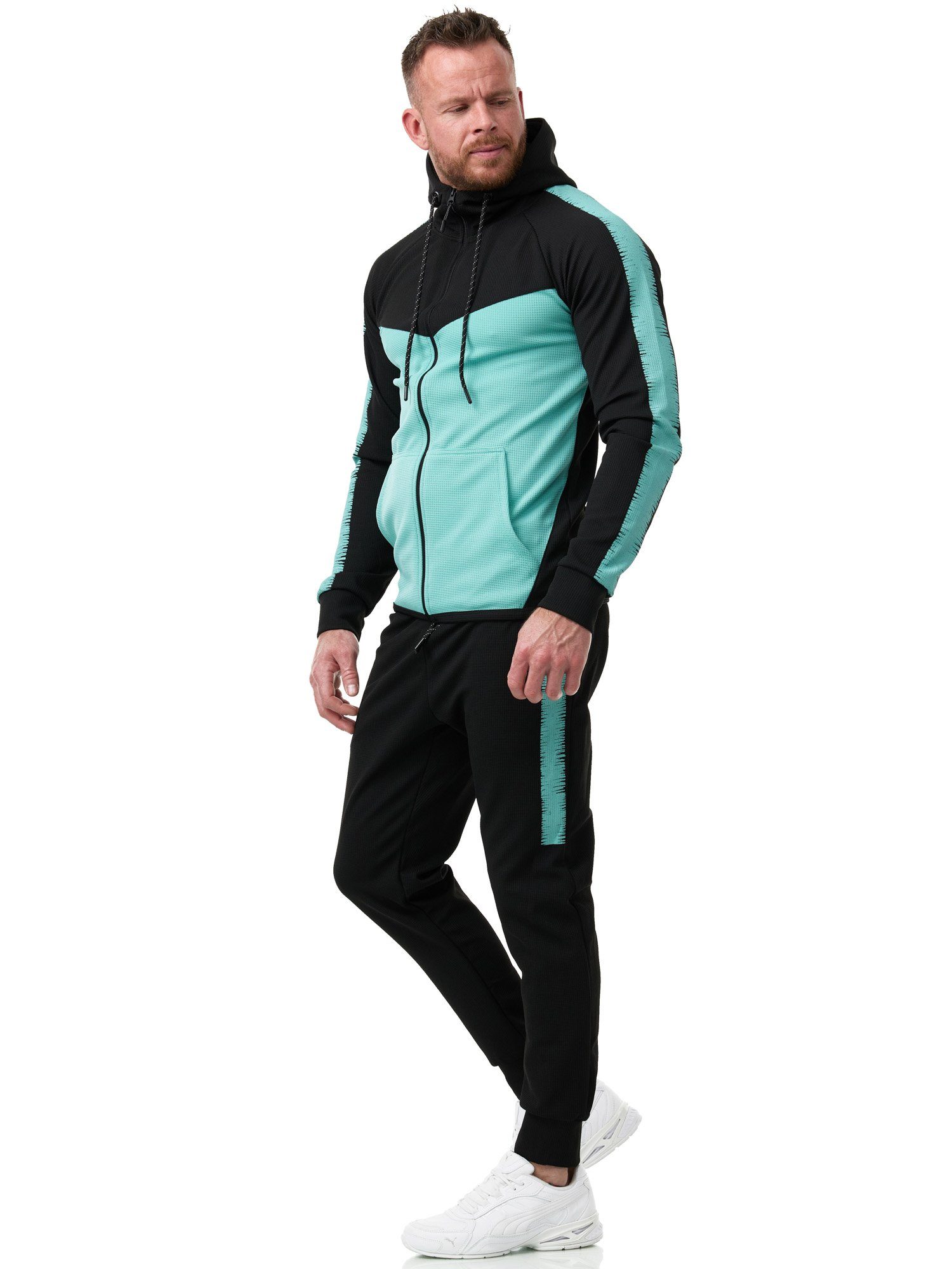 L.gonline Freizeitanzug Herren Jogging-ANZUG, mit Bündchen und Tunnelzug, Trainingsanzug (Kapuzenjacke mit Reißverschluss, Hose, 2-tlg), Fitness Freizeit Casual