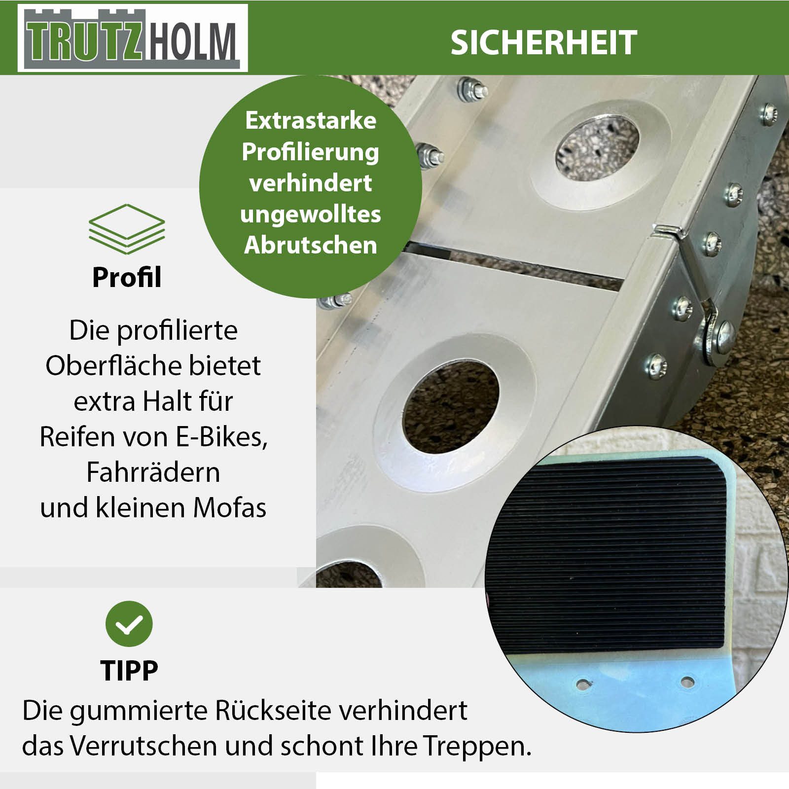 TRUTZHOLM Auffahrrampe Auffahrschiene klappbar 240 cm Tragkraft 50 kg Alu grau gelocht, Hohe Tragkraft,Anti-Rutsch – Bild 5 von 5