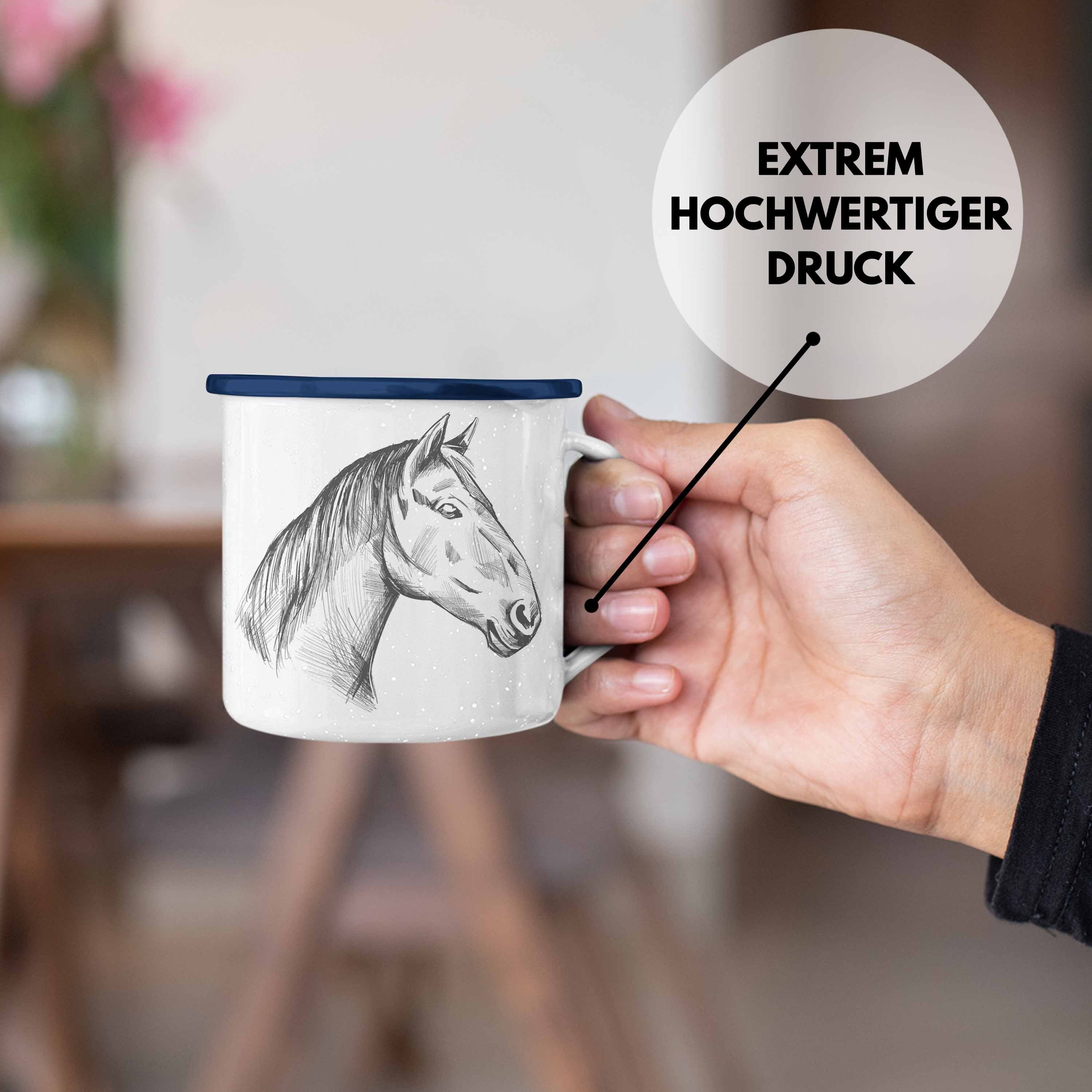 Reiterin - Mädchen Lustig Geschenke Pferdeliebhaber Tasse Trendation Pferde Emaille Pferde Blau Geschenk Trendation Thermotasse