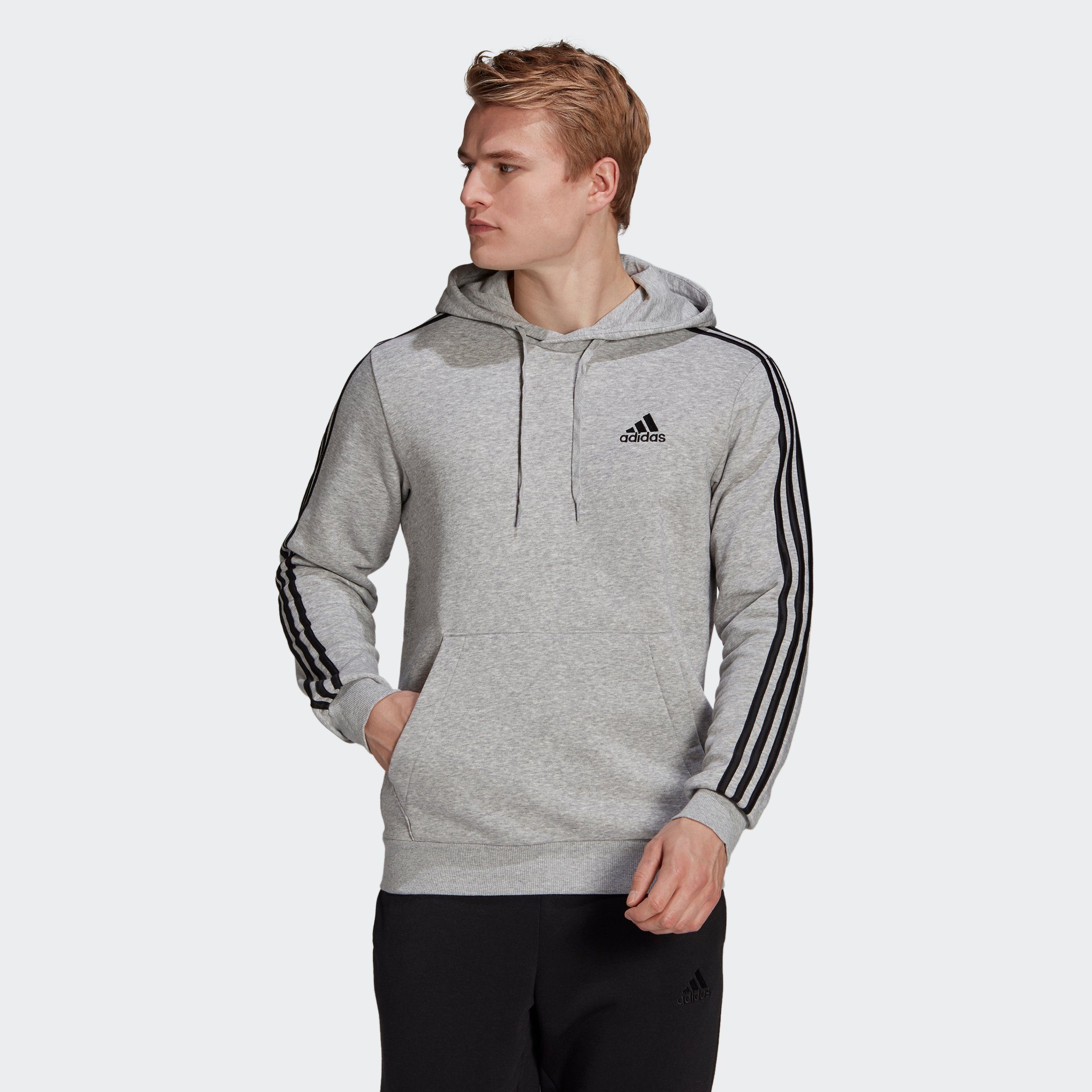 Top-Verkaufstrend adidas Sportswear Sweatshirt ESSENTIALS FLEECE Black HOODIE Heather / 3STREIFEN Medium Grey