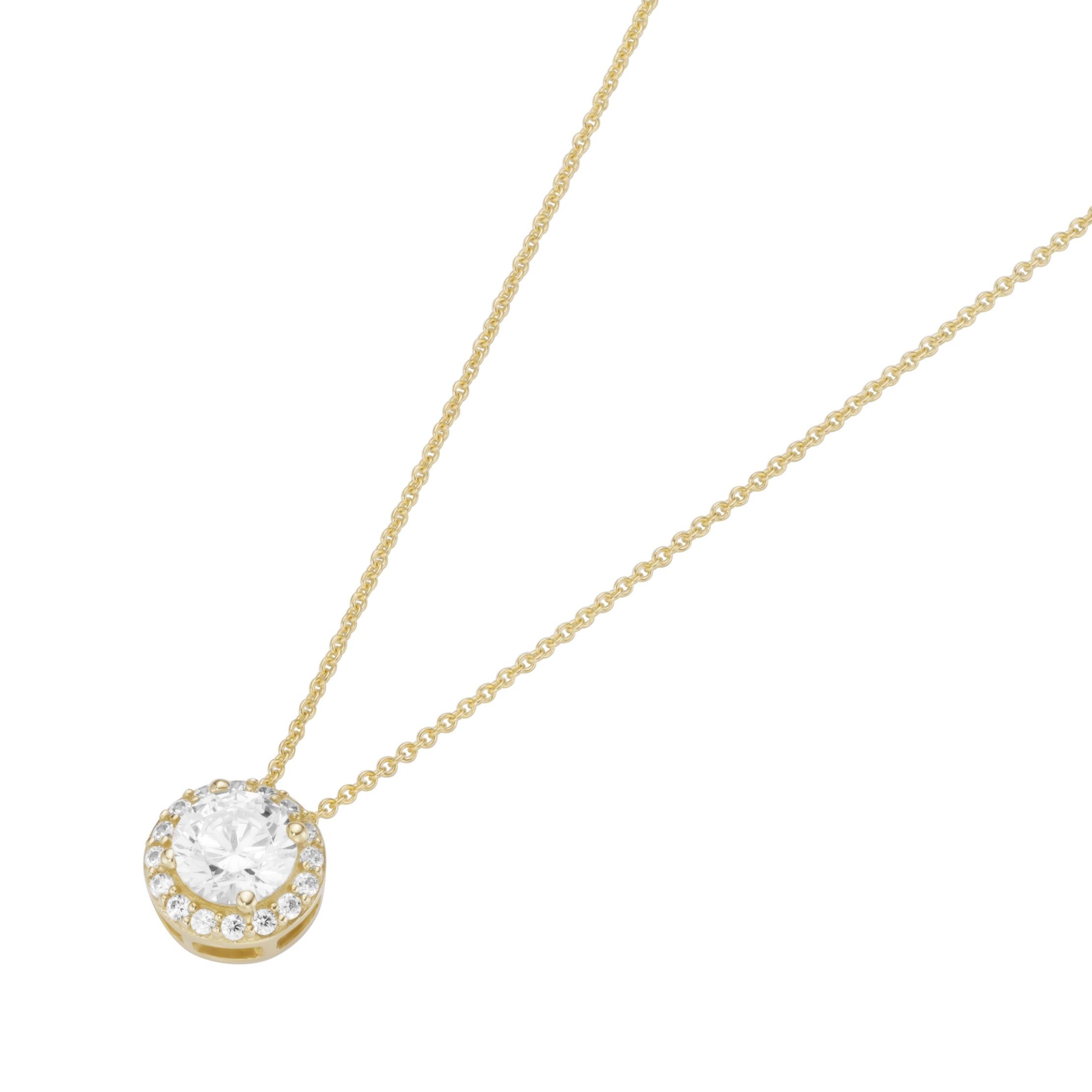 Goldkette mit rundem Anhänger mit Zirkonia, Gold 375