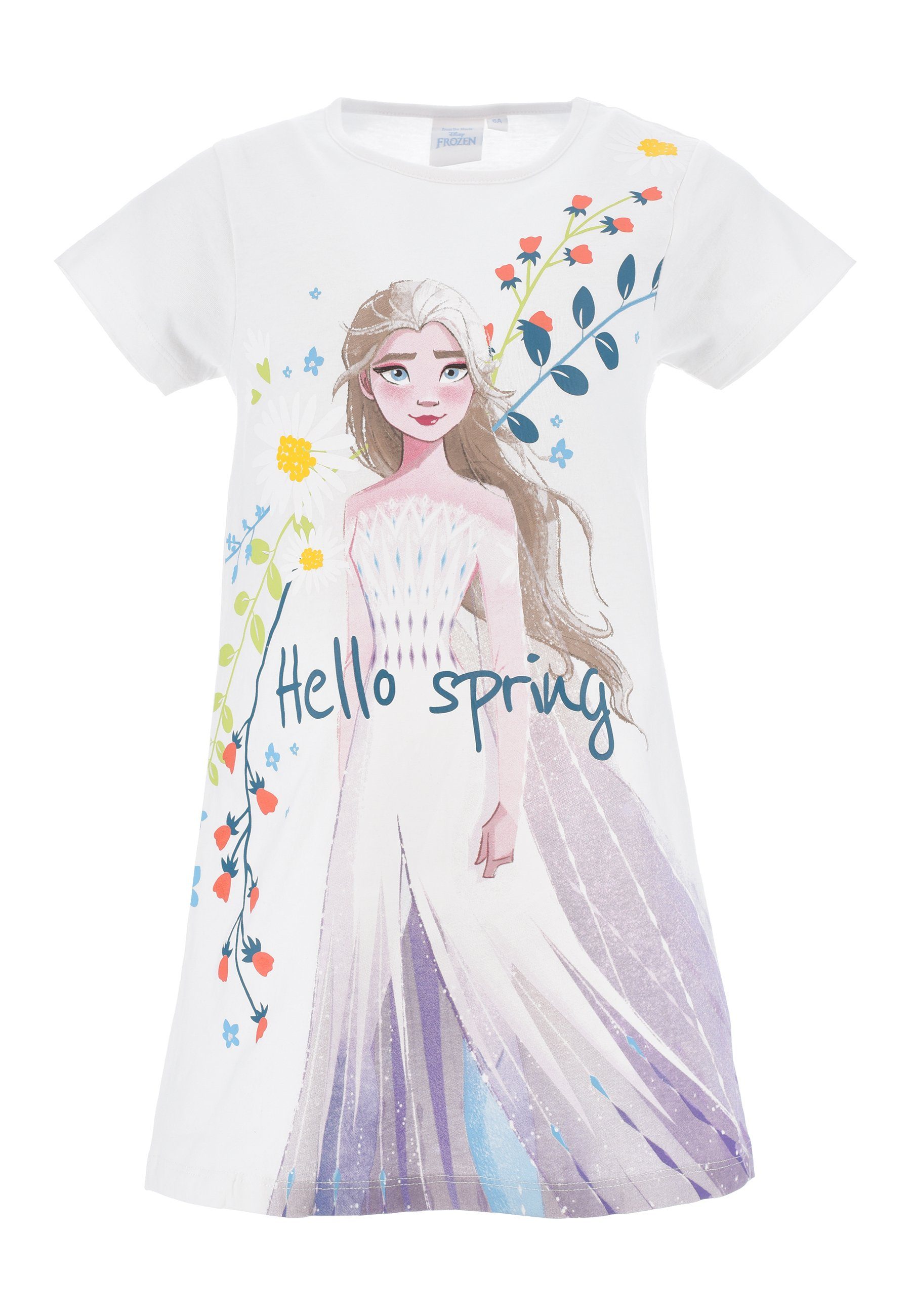 Nacht-Kleid Die Schlafshirt - Disney Nachthemd Weiß Sommer Frozen Eiskönigin Elsa Frozen