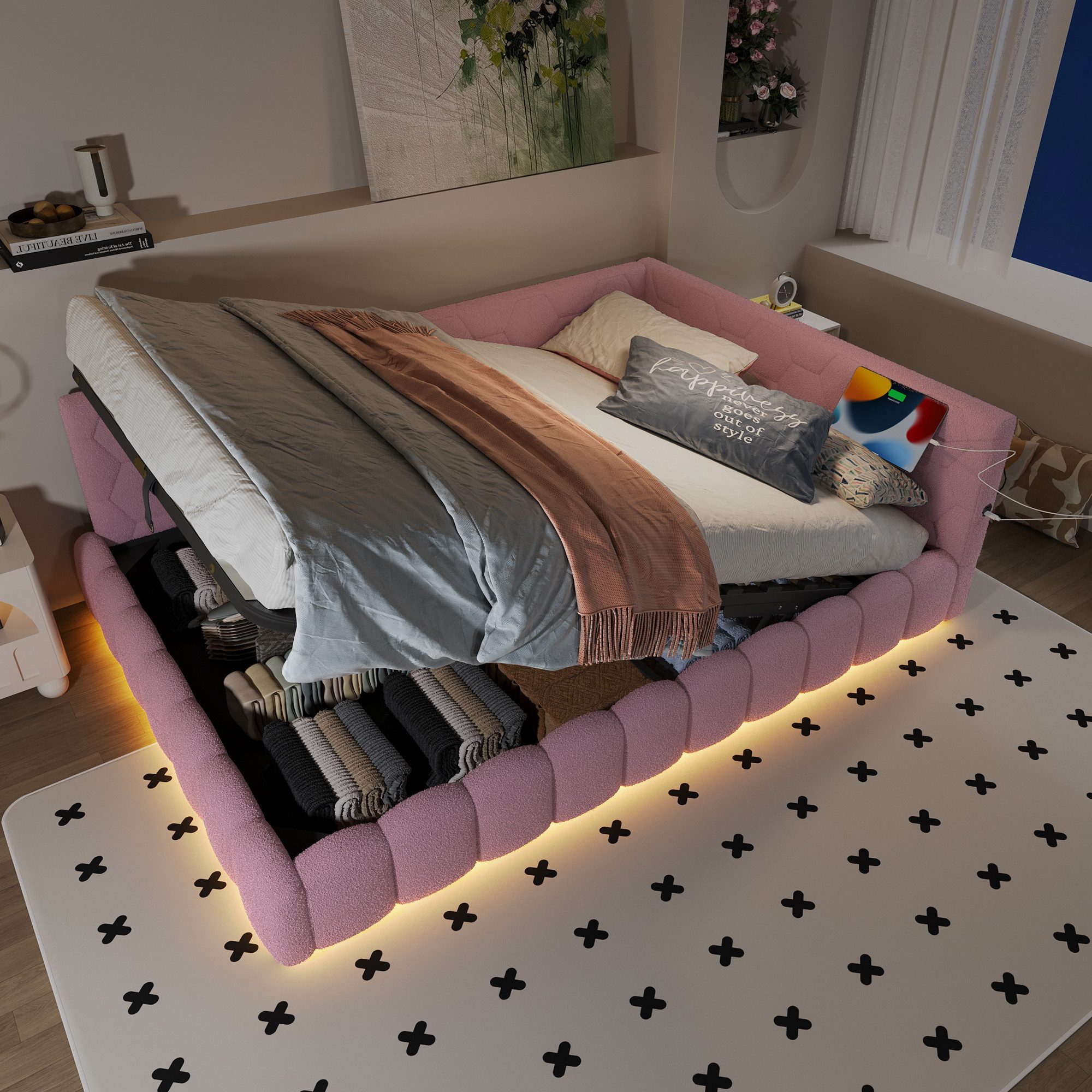 MODFU Schlafsofa Polsterbett mit LED, USB günstig online kaufen