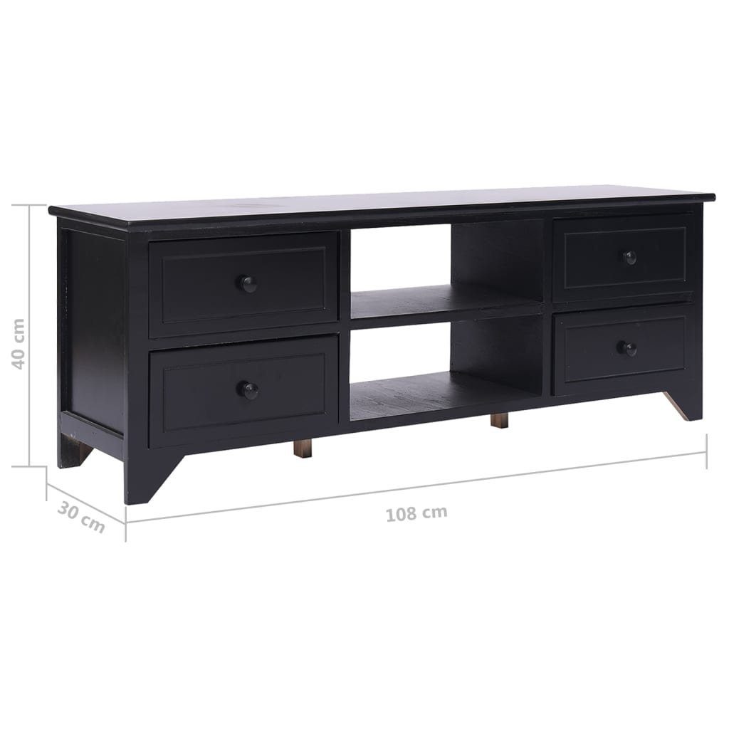 cm Paulownia TV-Schrank Schwarz vidaXL 108x30x40 Massivholz (1-St) TV-Schrank