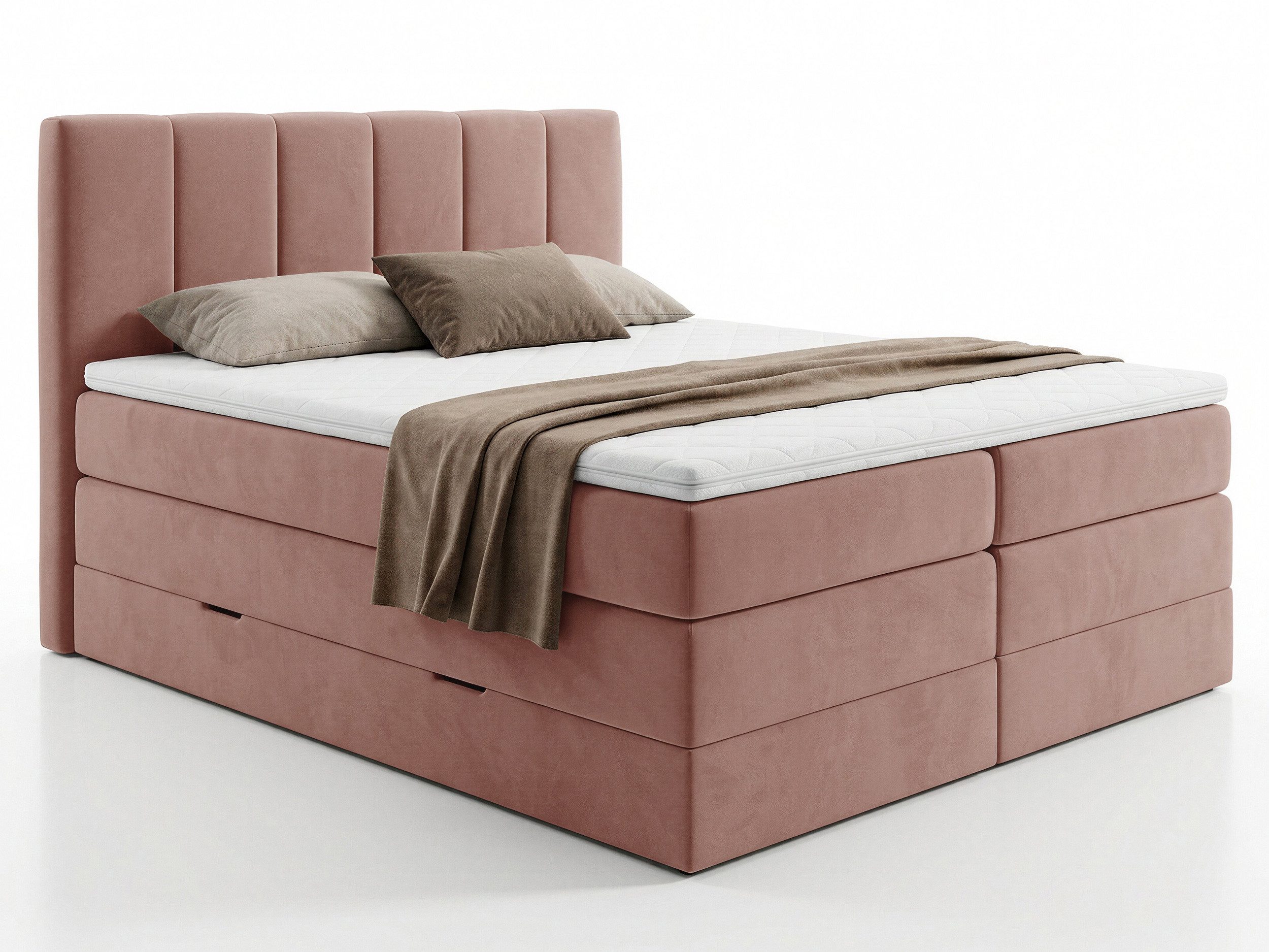 Sofnet Boxspringbett Star XL (2x Bettkästen, Bonellfederkern- und Taschenfederkernmatratze, Topper), Polsterbett, Doppelbett, Velours, mit Kopfteil, 140/160/180x200 cm