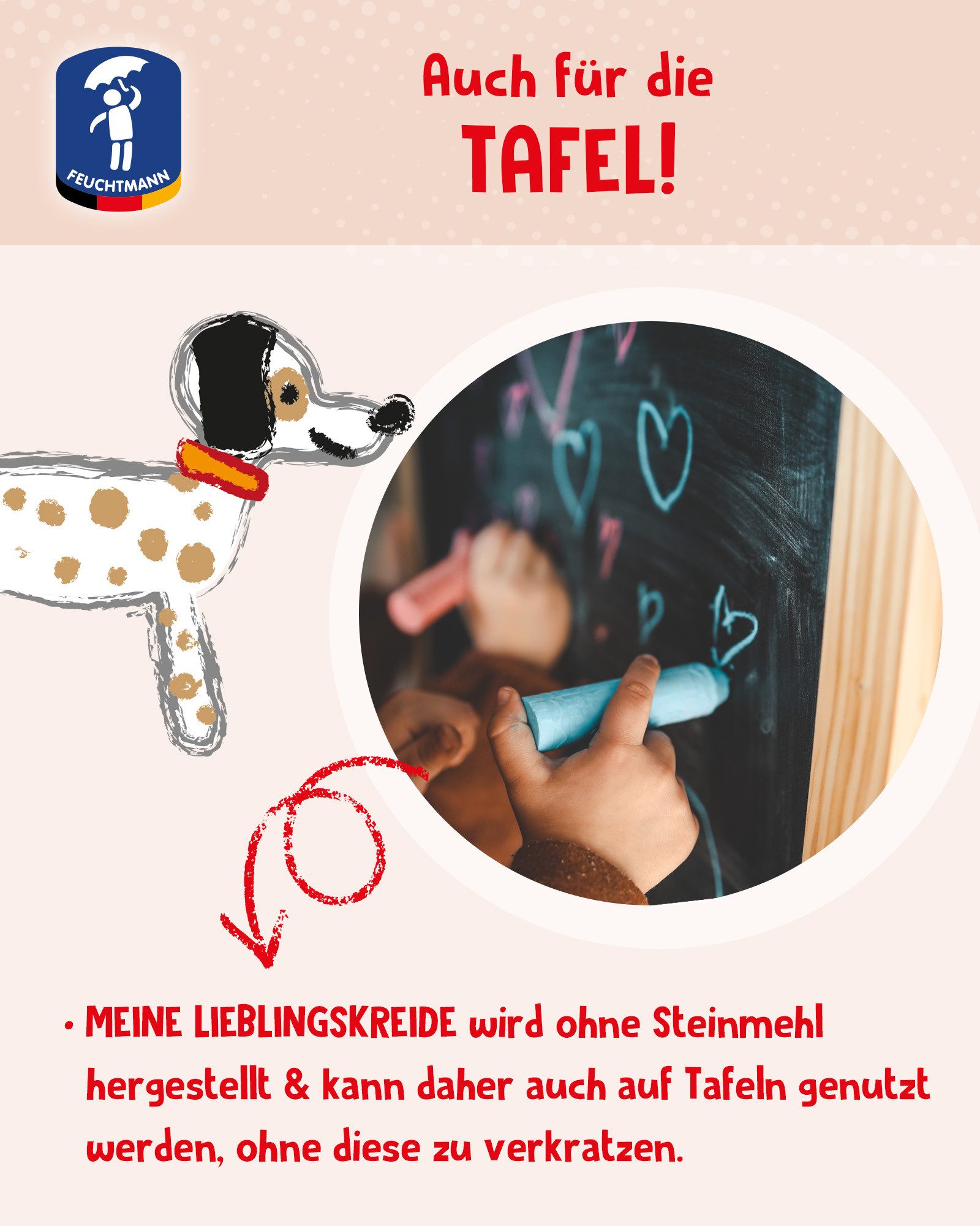 Feuchtmann Malkreide MEINE LIEBLINGSKREIDE Basic Mini, (1-tlg), 5 x 24g bunte Kreidestifte für Strasse und Tafel ohne zu verkratzen
