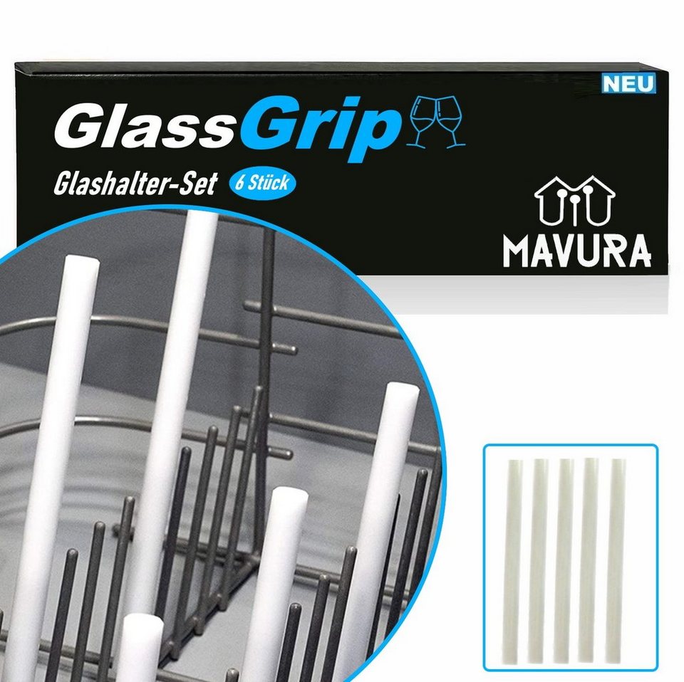 MAVURA Gläserbügel GlassGrip Glashalter Spülmaschine Gläserhalter Glas  Geschirrhalter, Halter Aufsteckhalter Geschirrkorb für Bosch Siemens Miele  AEG 6er