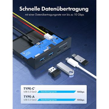 GRAUGEAR G-MP02 Multi Frontblende USB-Adapter, USB-Hub, USB 3.2 Gen2, USB C, 3,5 Zoll PC Gehäuse Schacht, schwarz