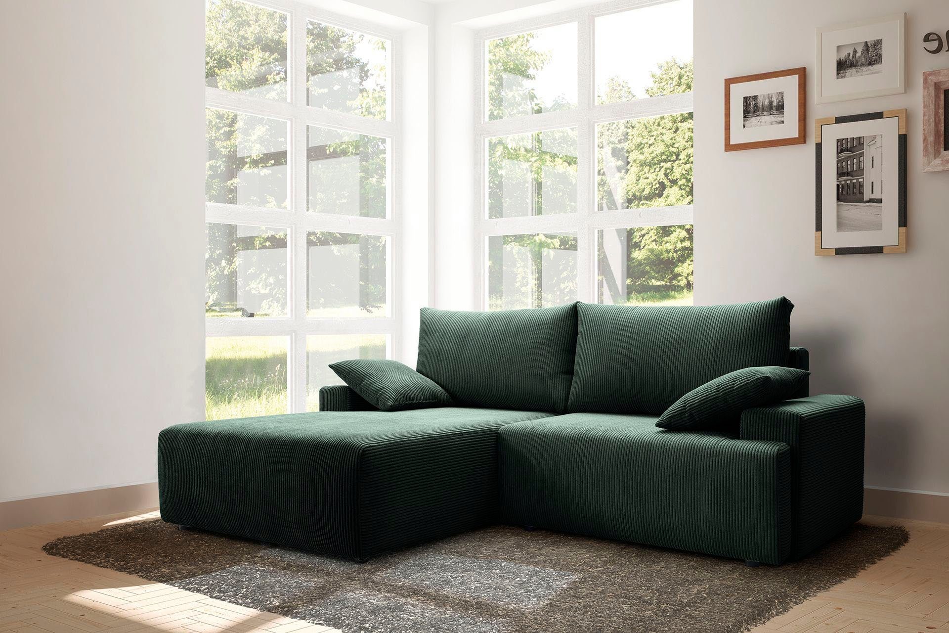 exxpo - sofa fashion Ecksofa Orinoko, aktuelles Design und hoher Sitzkomfort, L-Form, inkl. Bettfunktion und Bettkasten, schöne Farben im angesagten Cord