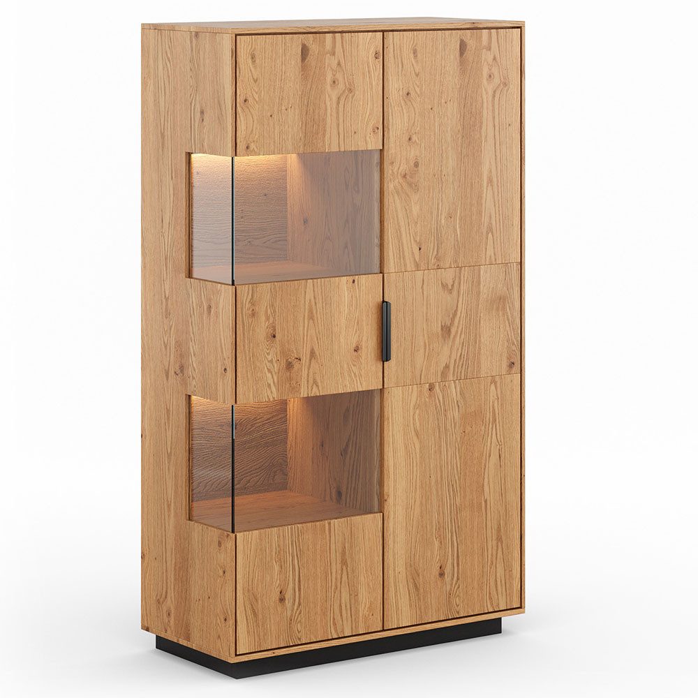 Feldmann-Wohnen Vitrine Tirano (2-türig, mit Einlegeböden, mit Glaseinsatz, 1-St., Massivholz, geölte Oberfläche) 83x39x147cm 2-türig Eiche Natur