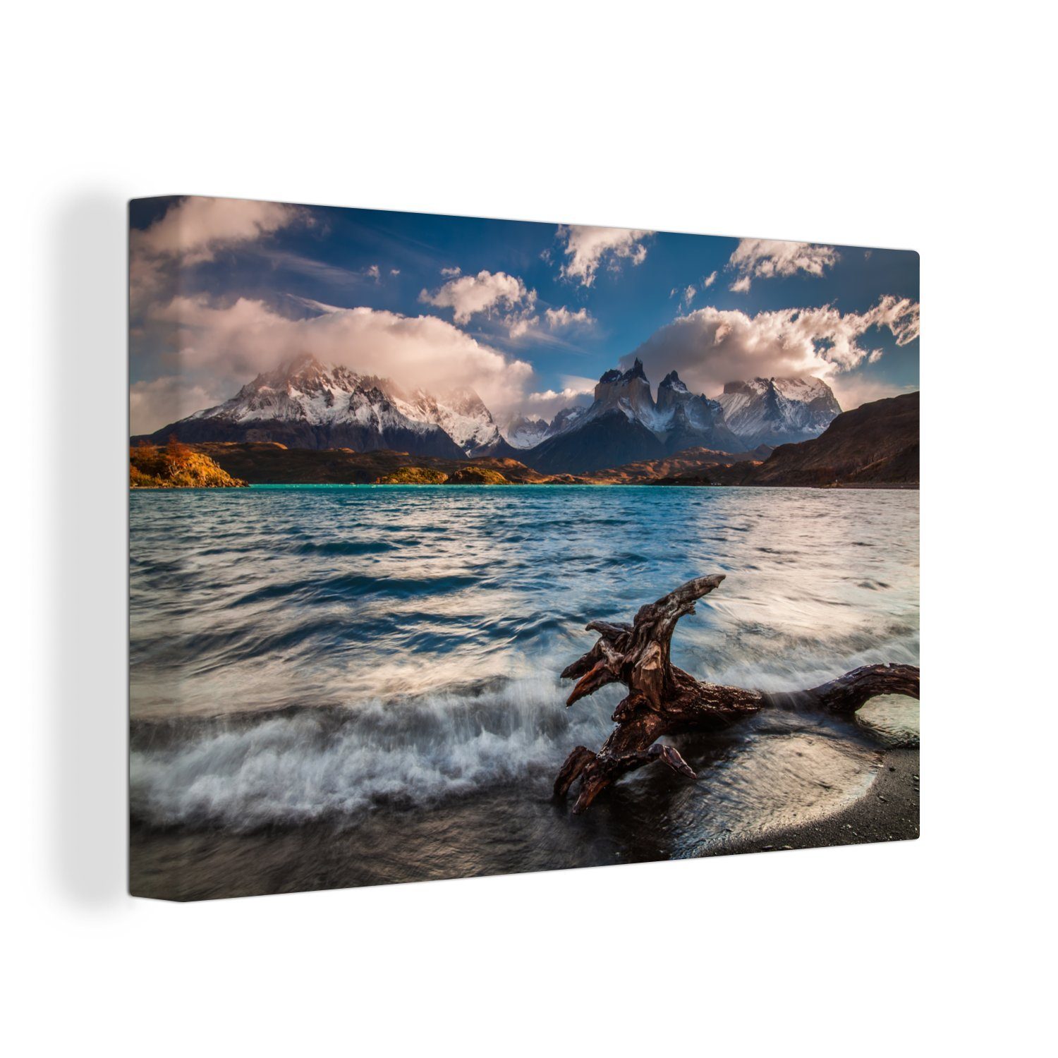 OneMillionCanvasses® Leinwandbild Pehoe-See - Berge - Tak, (1 St), Wandbild Leinwandbilder, Aufhängefertig, Wanddeko, 30x20 cm