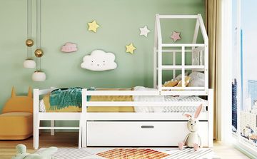 Sweiko Kinderbett, Hausbett mit Leiter und Schubladen, 90 x 200cm