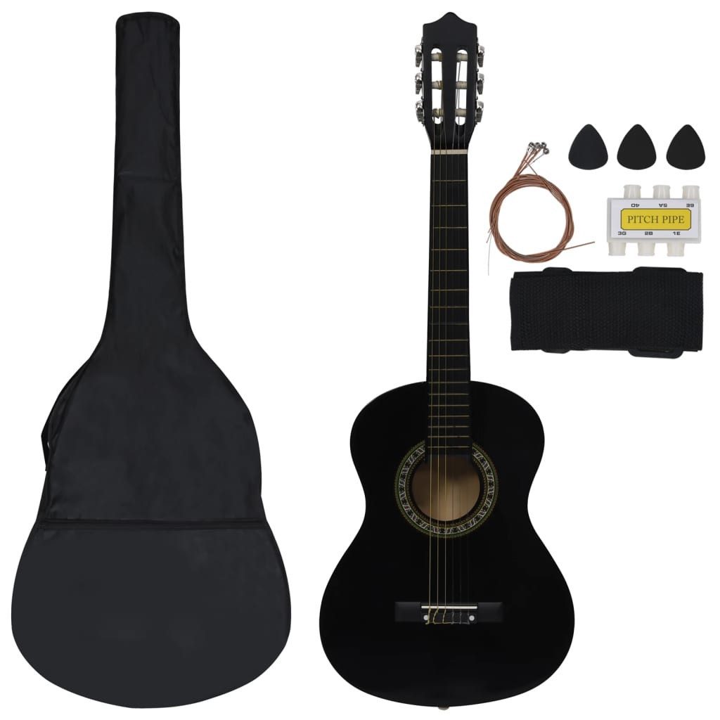 vidaXL Westerngitarre 8-tlg. Klassikgitarren-Set für Anfänger Schwarz 1/2 34"
