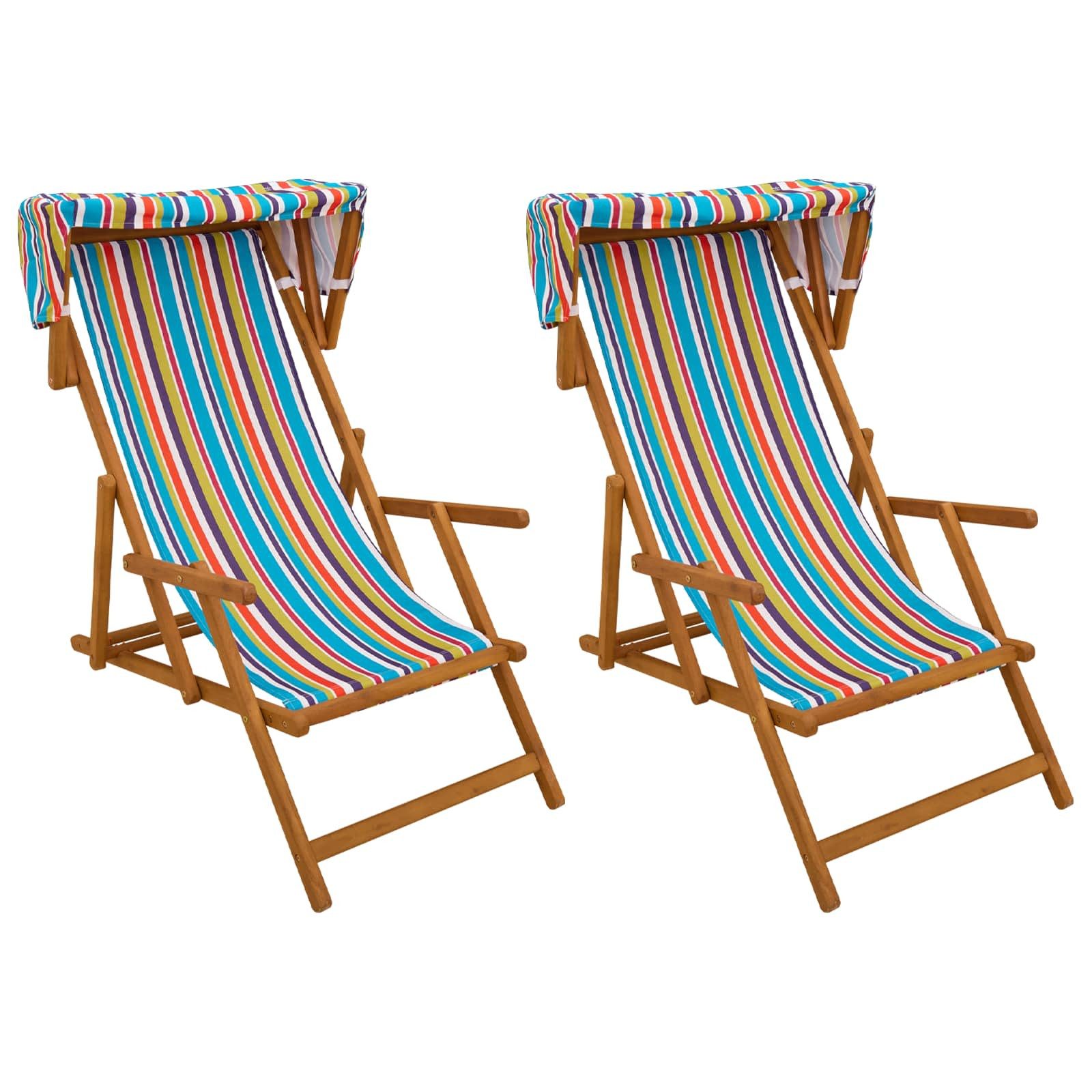 vidaXL Gartenliege Liegestuhl 2 pcs 3 Position Massives Eukalyptus Holz Mehrfarbig, 2 St.