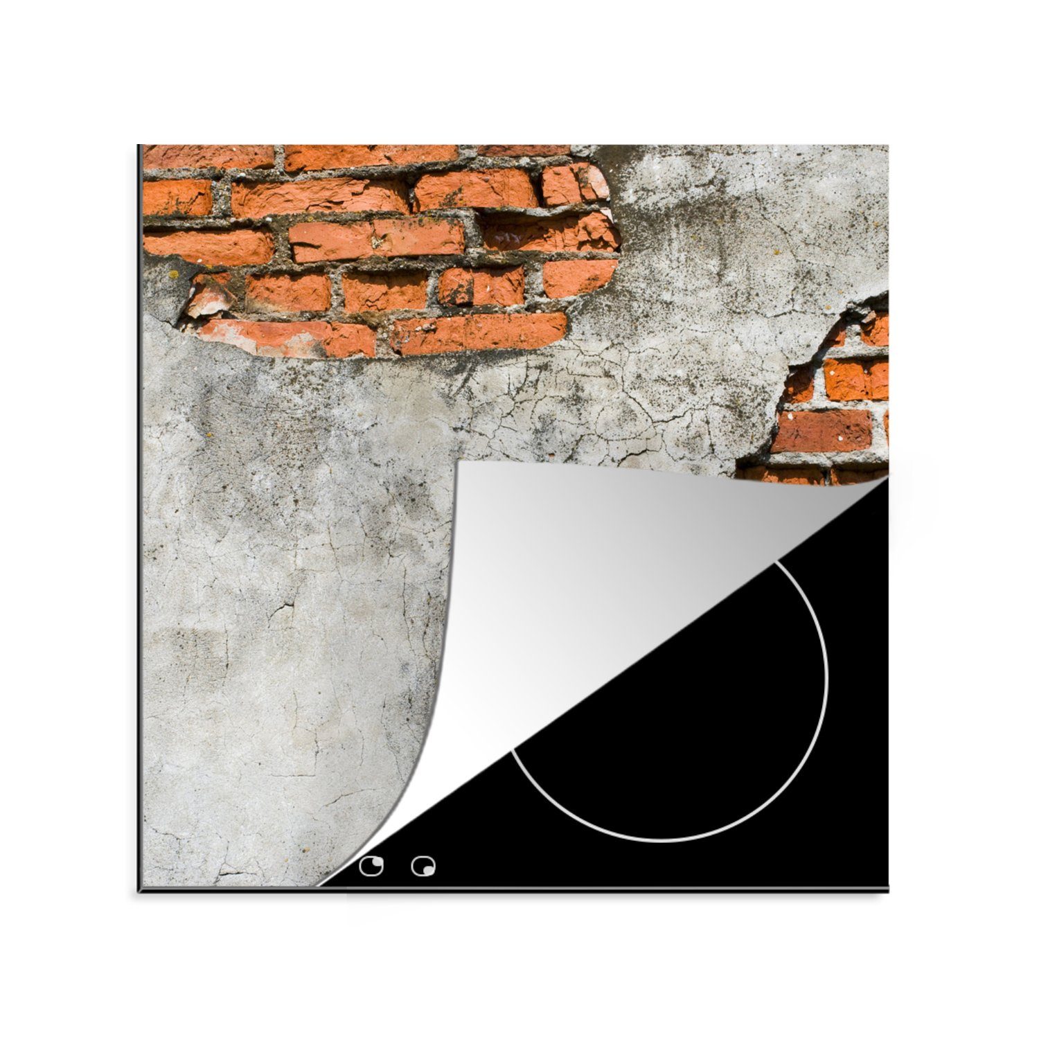 MuchoWow Herdblende-/Abdeckplatte Antike Mauer mit Beton, Vinyl, (1 tlg), 78x78 cm, Ceranfeldabdeckung, Arbeitsplatte für küche | Herdabdeckplatten