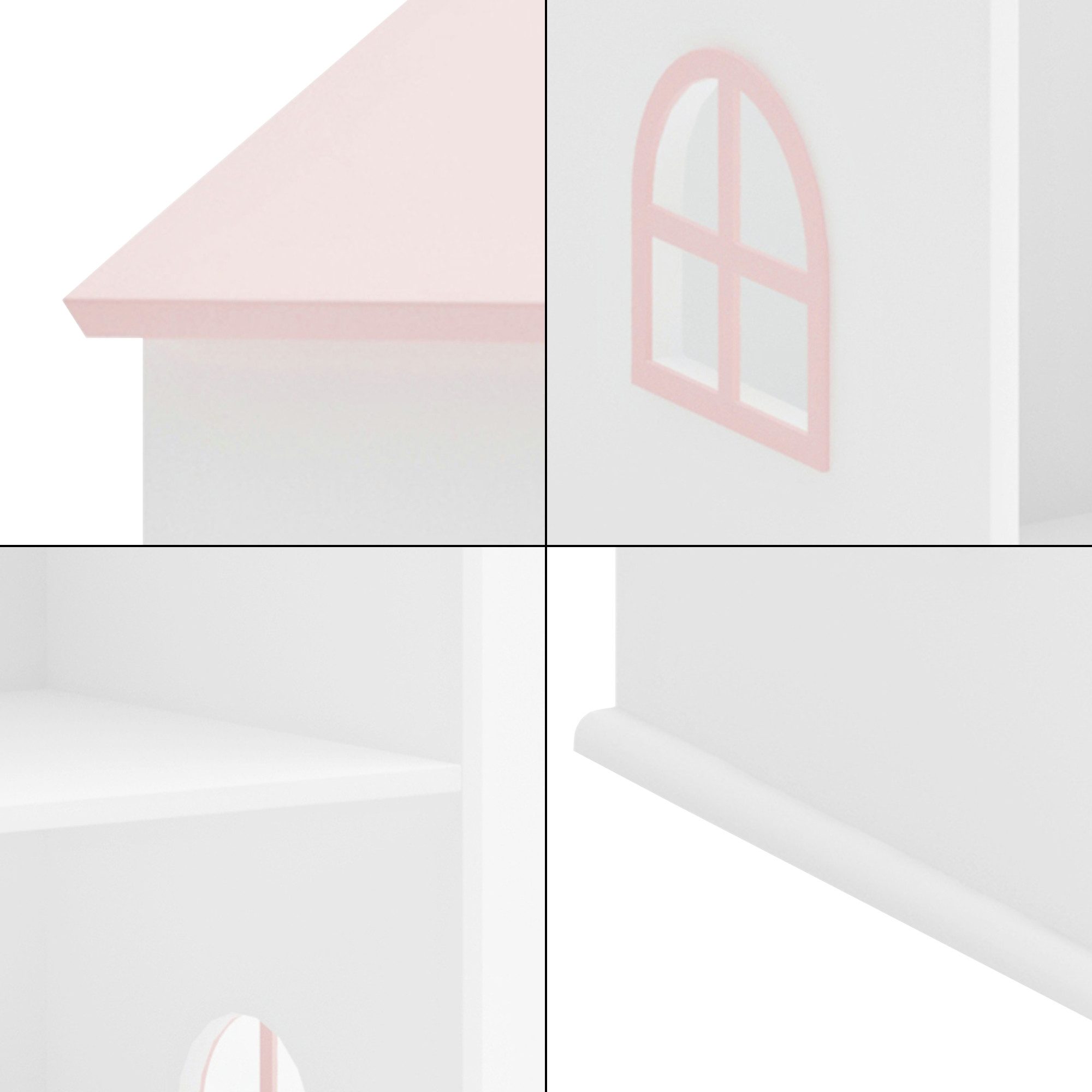en.casa Kinderregal, »Vipsali« in Hausoptik 140 x 40 x 35 cm Weiß / Rosa