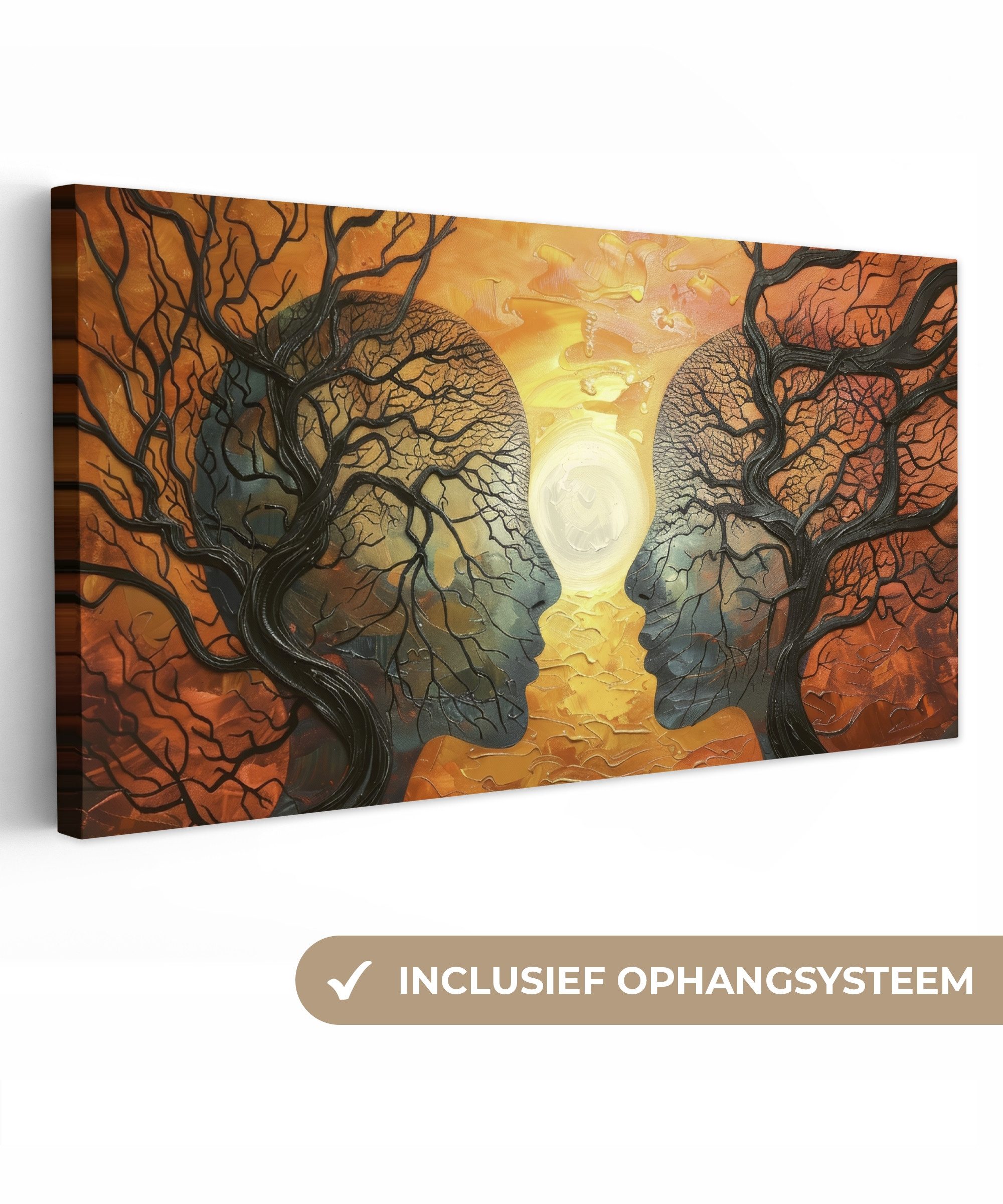 OneMillionCanvasses® Leinwandbild Panorama Bäume - Gesichter - Sonne - Kunst, Fotodruck (1 St), Wandbild, Deko Schlafzimmer Wohnzimmer Flur 40x20 cm