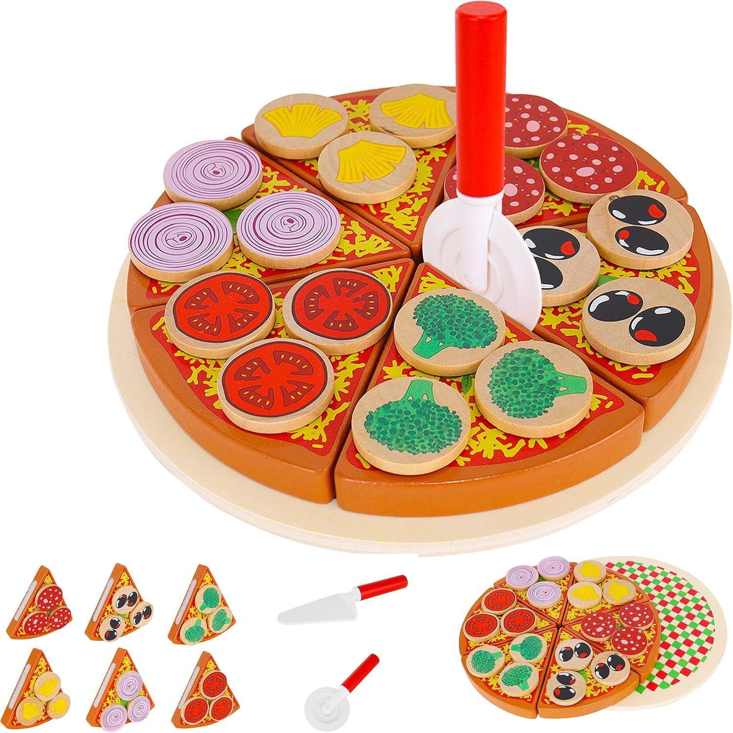 KRUZZEL Spielküche Pizza-Set aus Holz für Kinderküche mit Schneidebrett & P günstig online kaufen