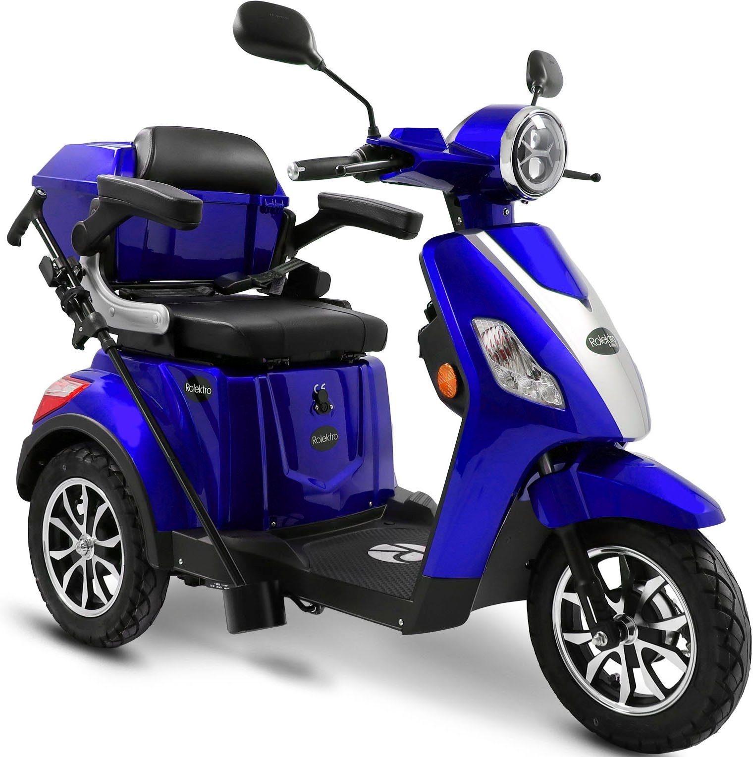 V.3, km/h, W, Rolektro Akku, Topcase) Lithium Elektromobil 25 Rolektro E-Trike (mit blau 25 1000