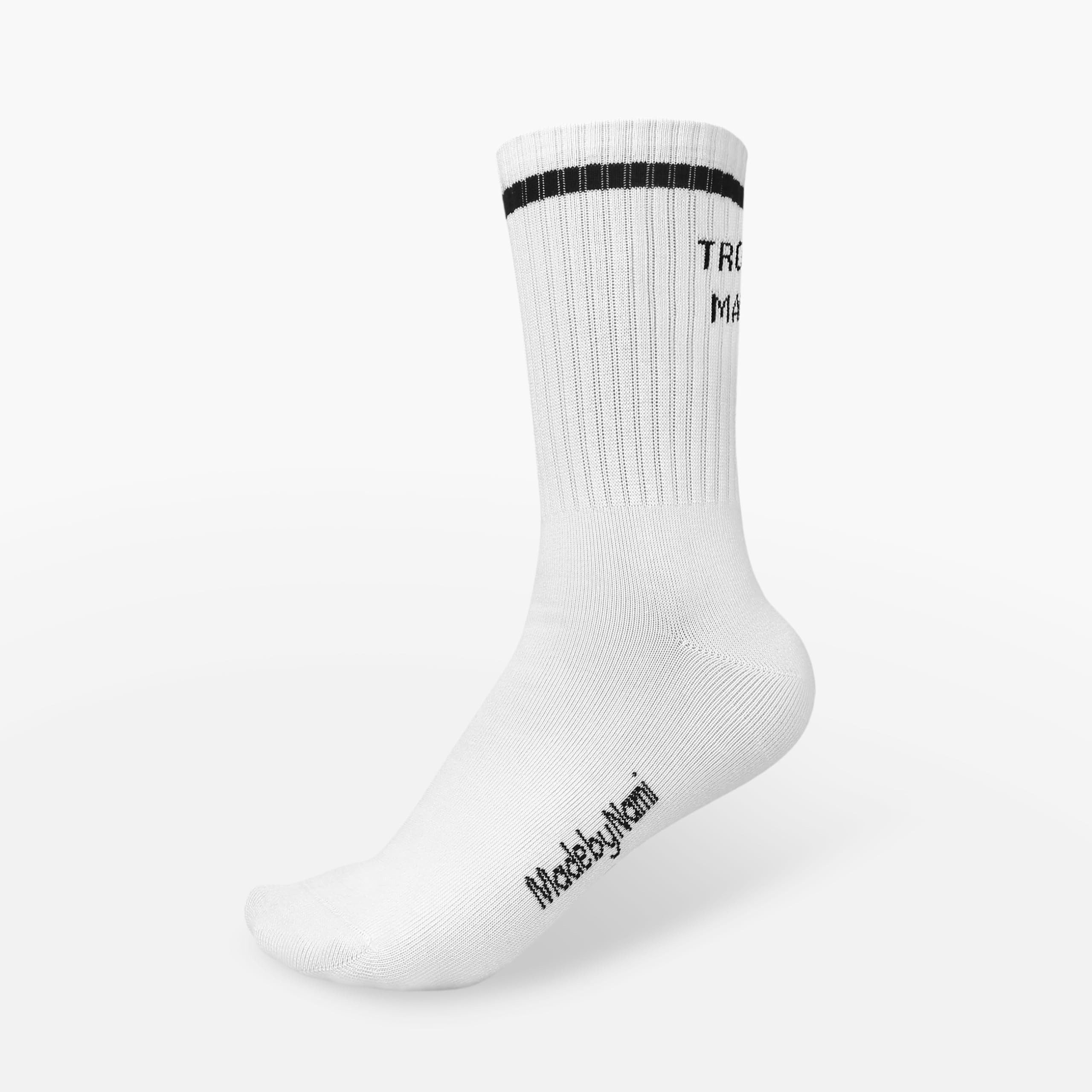 Made by Nami Socken Crew Socks 2-er Set aus Baumwolle, Herren & Damen (Set, 2 Paar) Weiße Retro Tennis Socken mit Sprüchen, Atmungsaktiv, "Heartbreaker"