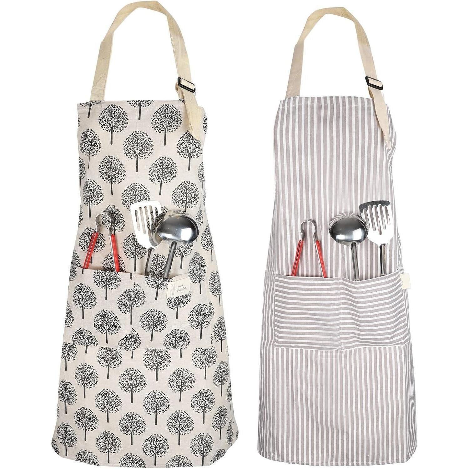 LuxusKollektion Kochschürze 2er Set Damen Kochschürze Baumwolle Kittelschürze mit Tasche