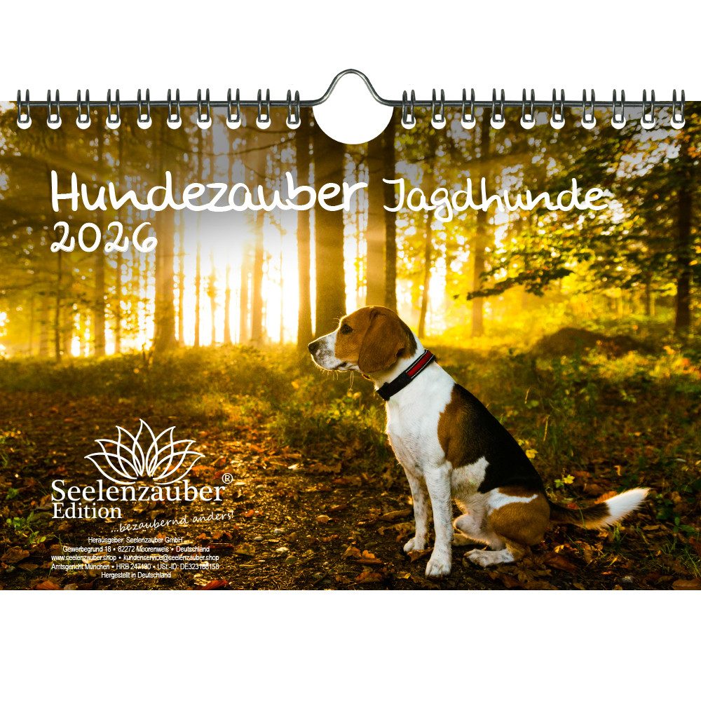 Seelenzauber Wandkalender Hundezauber Jagdhunde DIN A5 Kalender für 2026 Welpen und Hunde