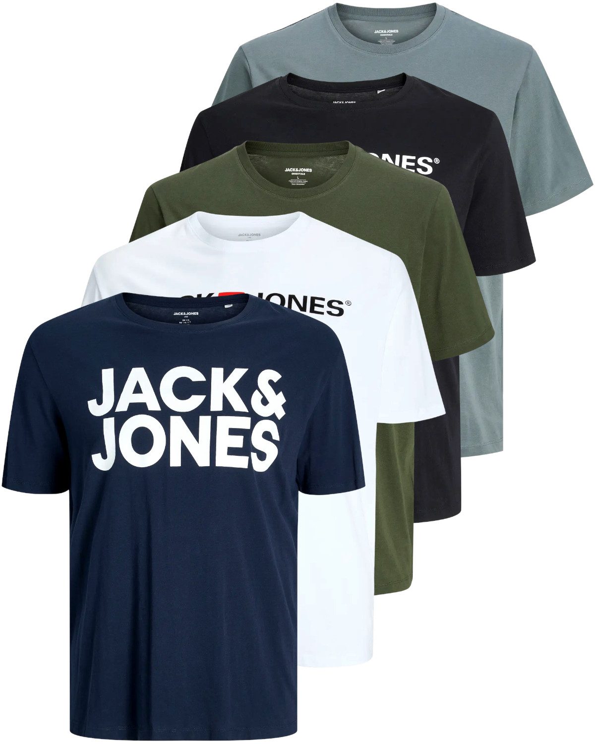 Jack & Jones PlusSize Print-Shirt Weites Shirt mit Printdruck (Spar-Set, 5er-Pack)