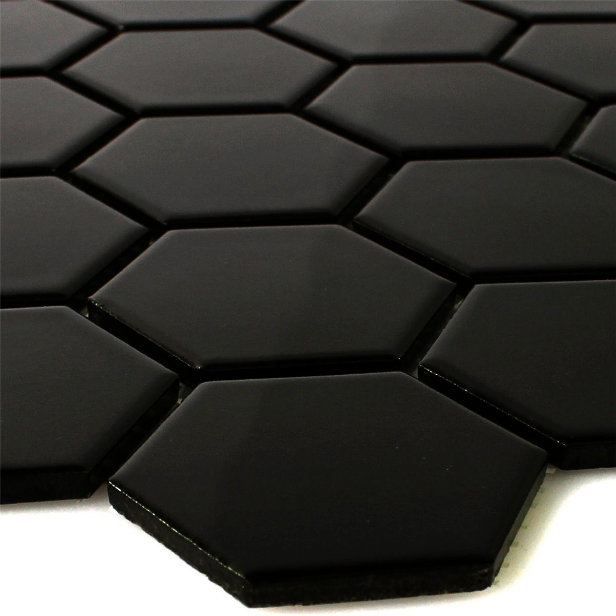 Mosafil Mosaikfliesen Keramik Mosaikfliesen Hexagon Salamanca Schwarz Weiß Glänzend H51, Keramik 28.100x32.500, schwarz, Verlegefertig auf ein Netz geklebt - Wasserfest