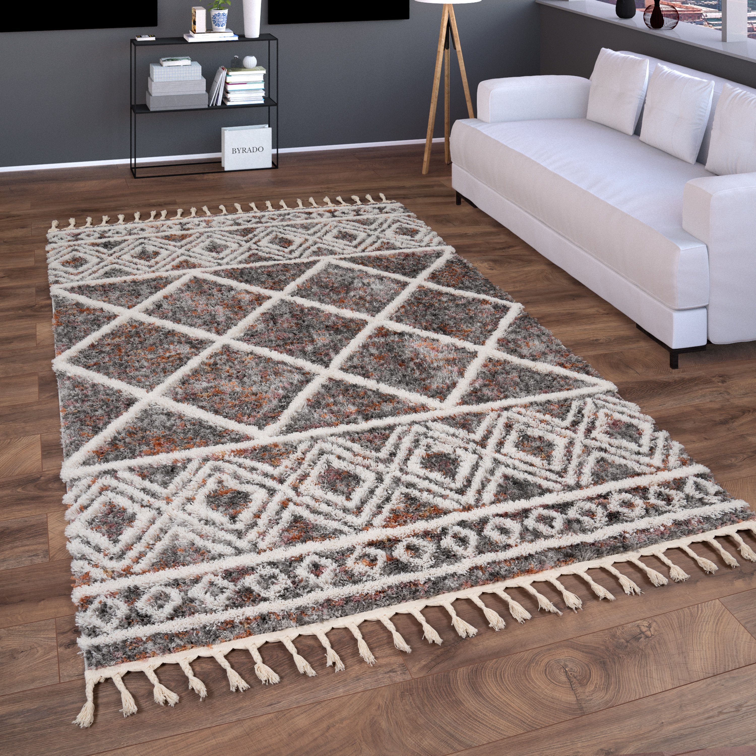 Hochflor-Teppich Wohnzimmer Skandinavisches Ethno Design Teppich, Paco Home, Läufer, Höhe: 34 mm