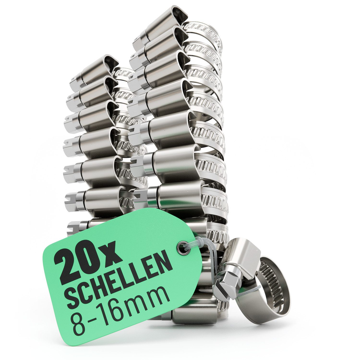 greate. Schlauchschelle 20x Schlauchschellen Edelstahl 8-16 mm - Einstellbare Schlauchschelle, (20-St)