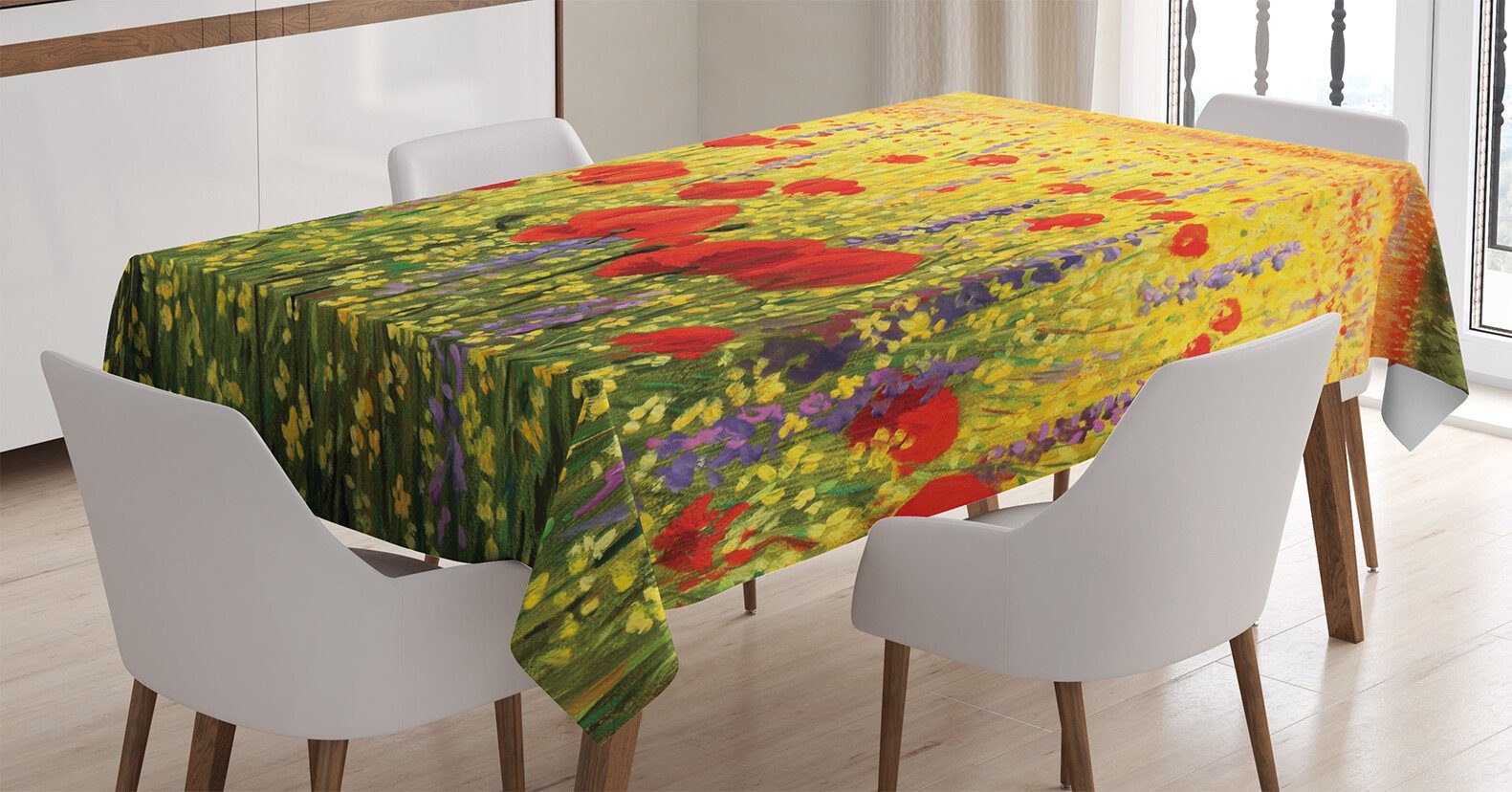 Abakuhaus Tischdecke Farbfest Waschbar Für den Außen Bereich geeignet Klare Farben, Blume Feld mit Mohnblumen Farm