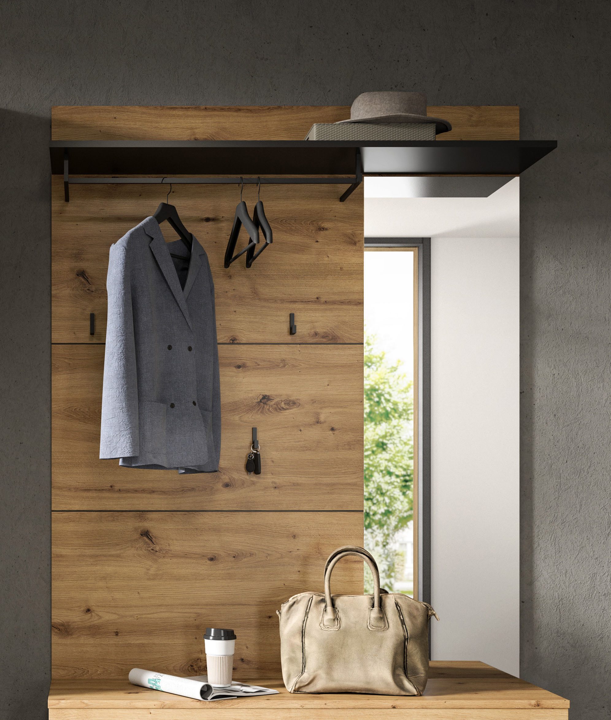 Home affaire Garderobenpaneel REHAT, TOPSELLER!, Breite 120 cm, Hutablage, 5 Haken, Garderobenstange (in verschiedenen Ausführungen), Paneel, Wandboard, Gardero – Bild 2 von 5