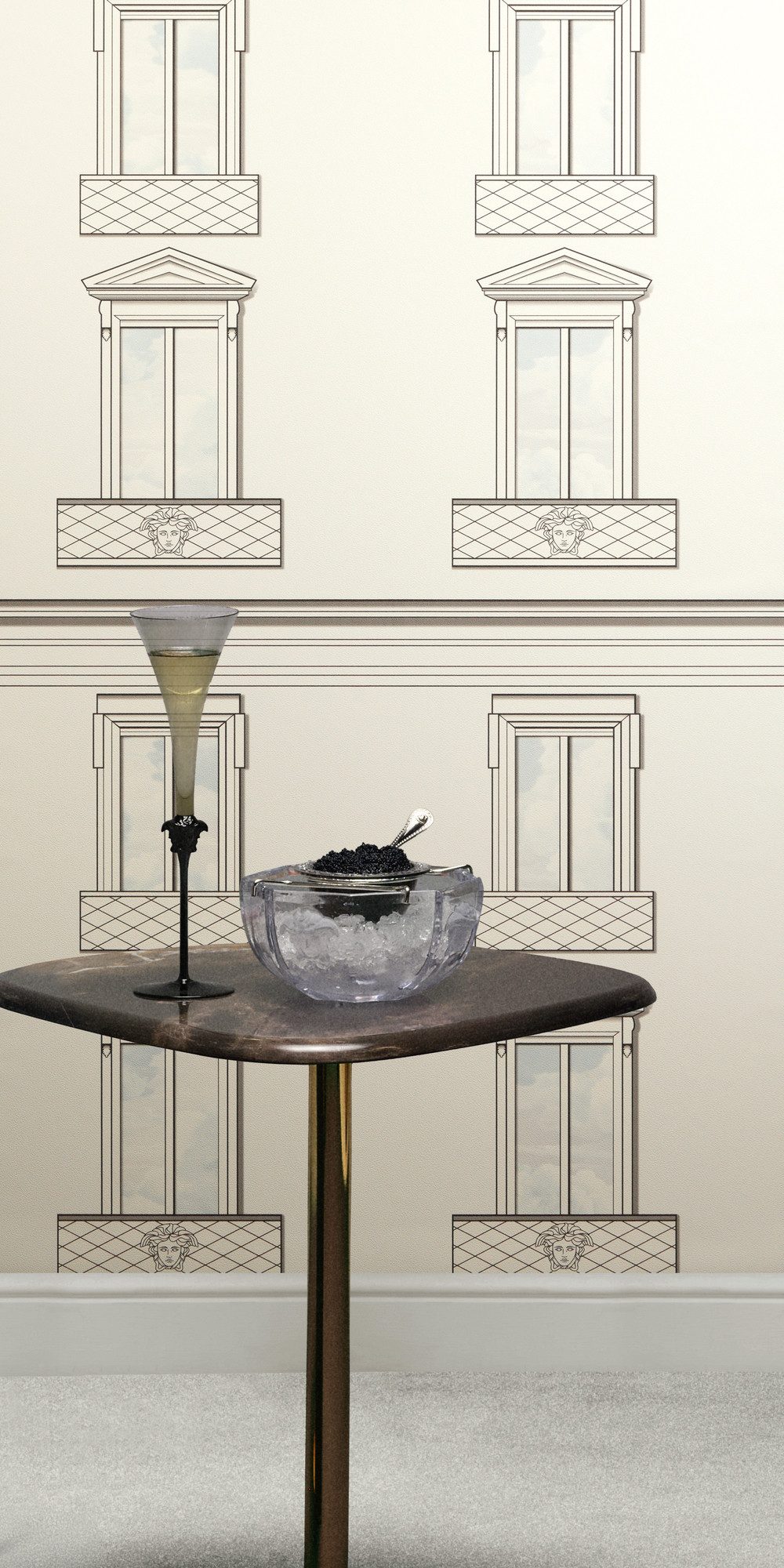 Versace Vliestapete Versace 6 Palazzo No 12 –, geprägt, 3D-Optik, Barock, Motiv, (1 St), Architekturmotiv mit Fensterdesign & dezent strukturierter Oberfläche