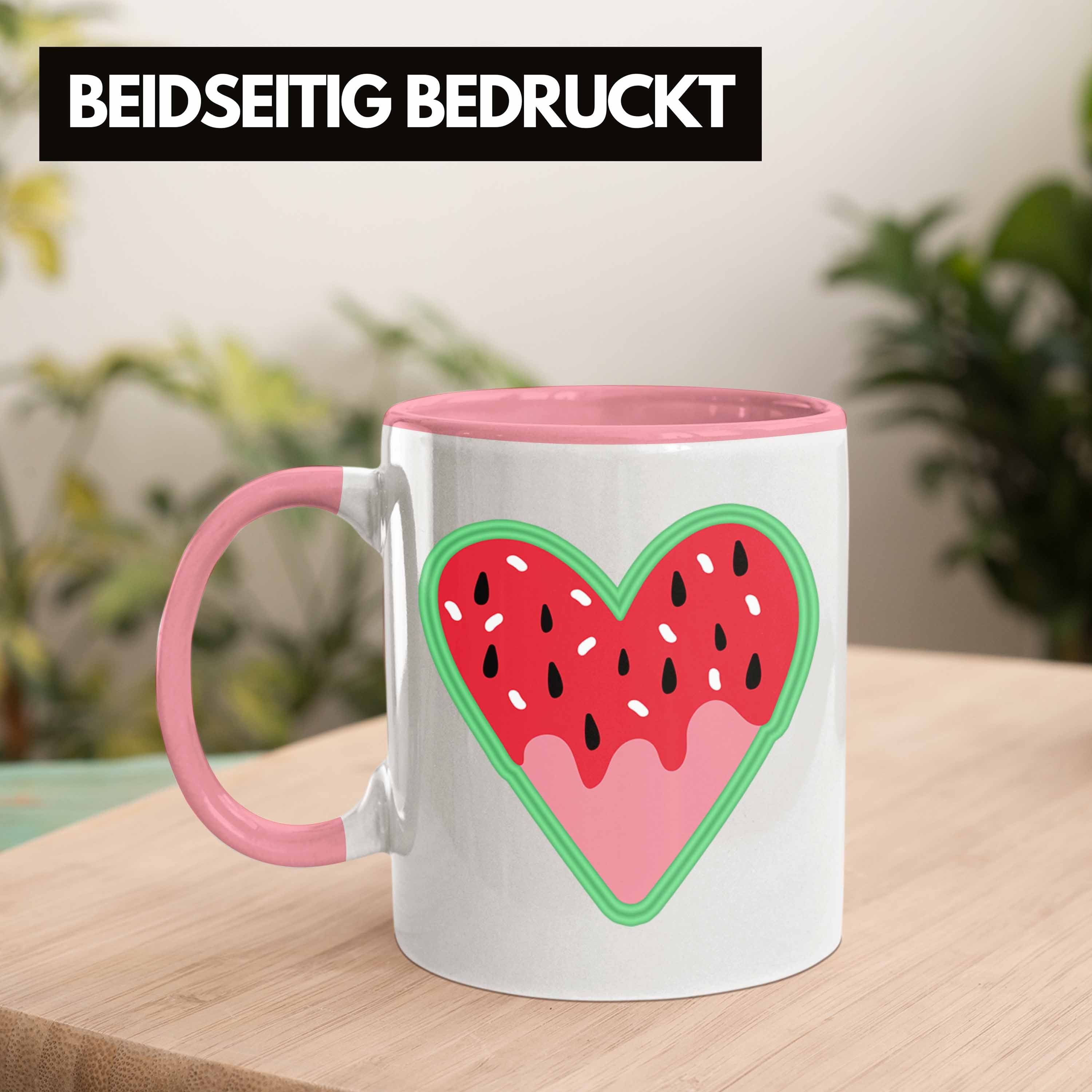 Sommer Melonen-Liebhaber Grafik Geschenk - Trendation Geschenkidee Tasse Tasse Herz Melone Rosa Trendation