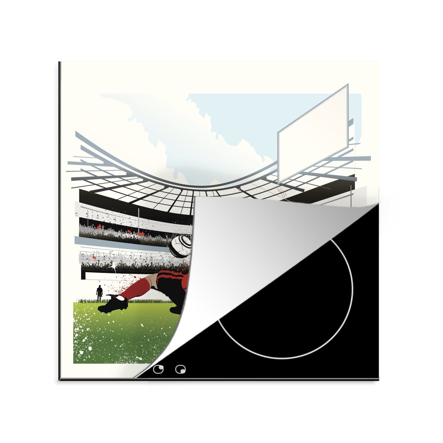 MuchoWow Herdblende-/Abdeckplatte Eine Illustration einer Aufnahme im Fußballstadion, Vinyl, (1 tlg), 78x78 cm, Ceranfeldabdeckung, Arbeitsplatte für küche