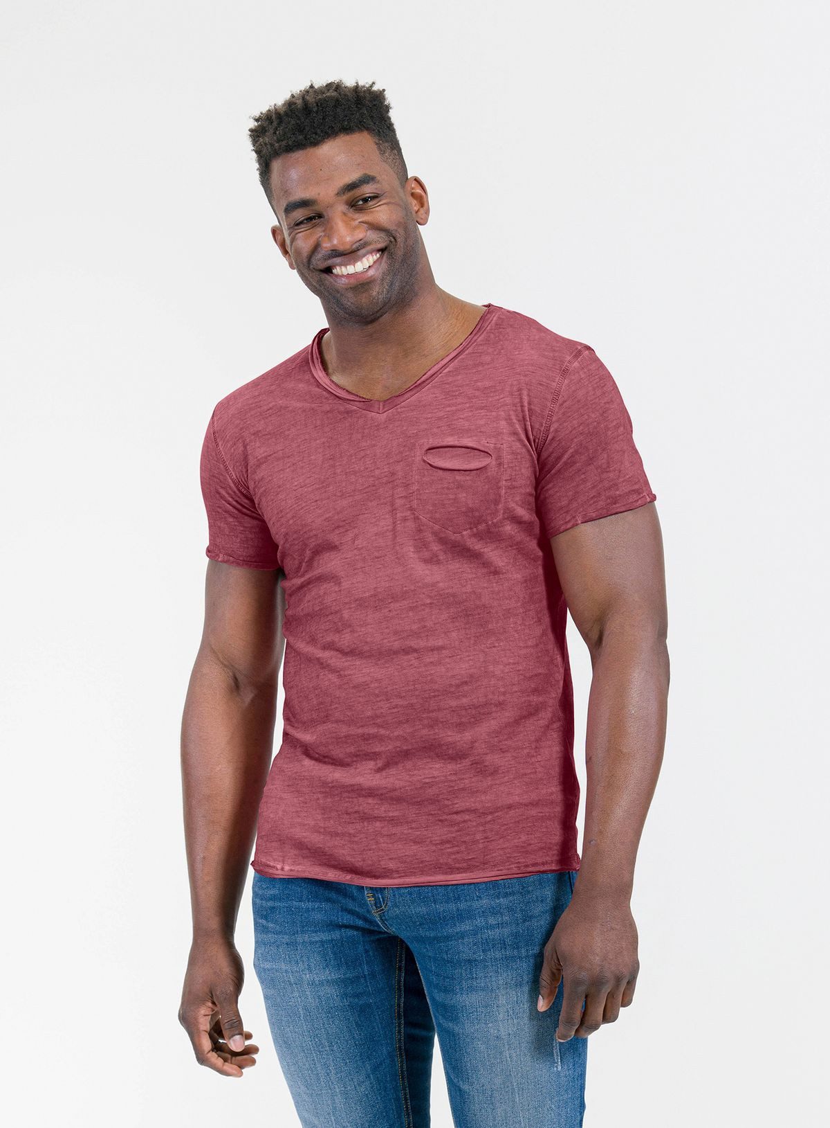 Key Largo T-Shirt Soda vintage Look uni Basic T00619 V-Ausschnitt unifarben kurzarm slim fit – Bild 3 von 5