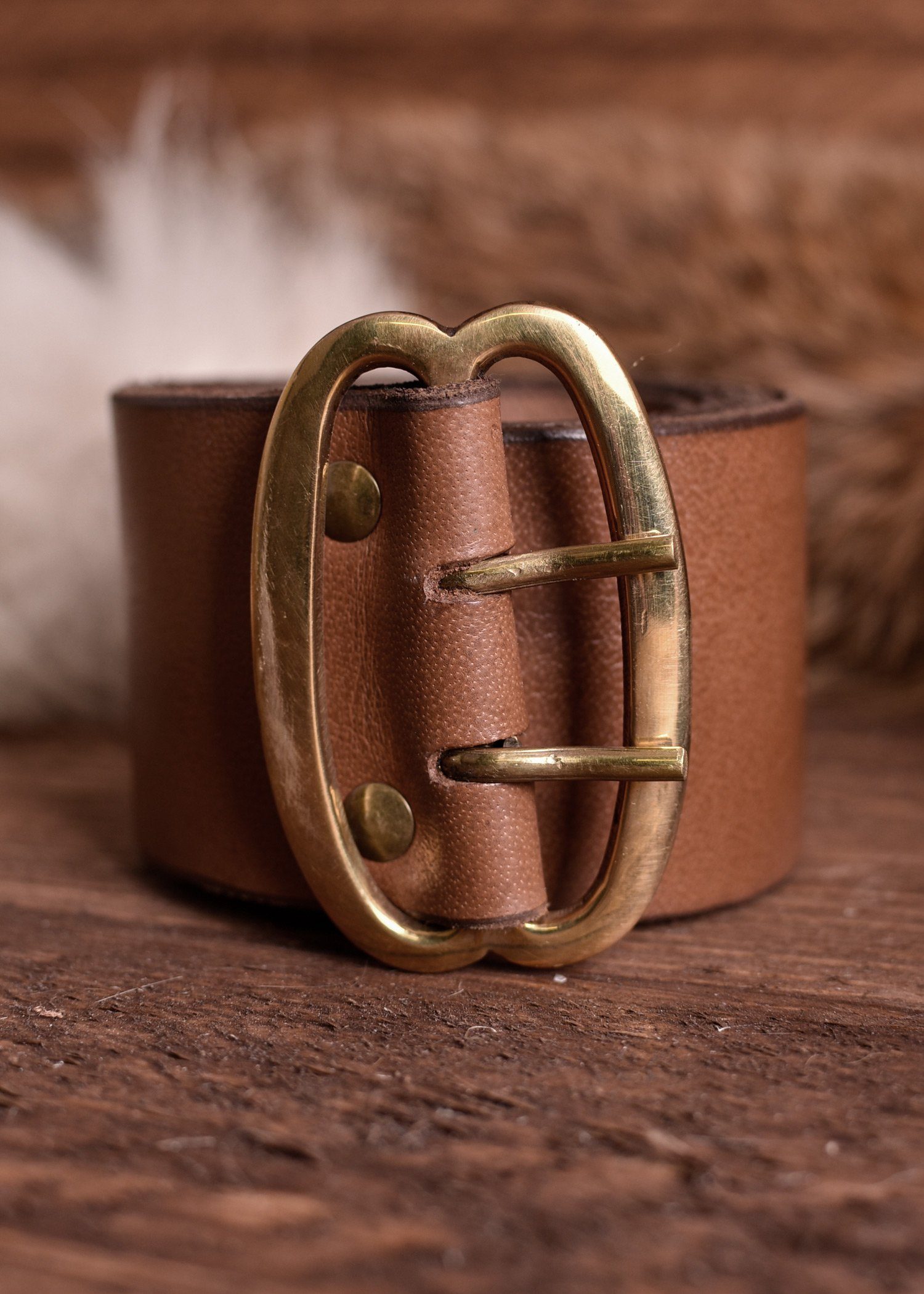 Battle Merchant Ritter-Kostüm Breiter Ledergürtel mit Messingschnalle, brau günstig online kaufen