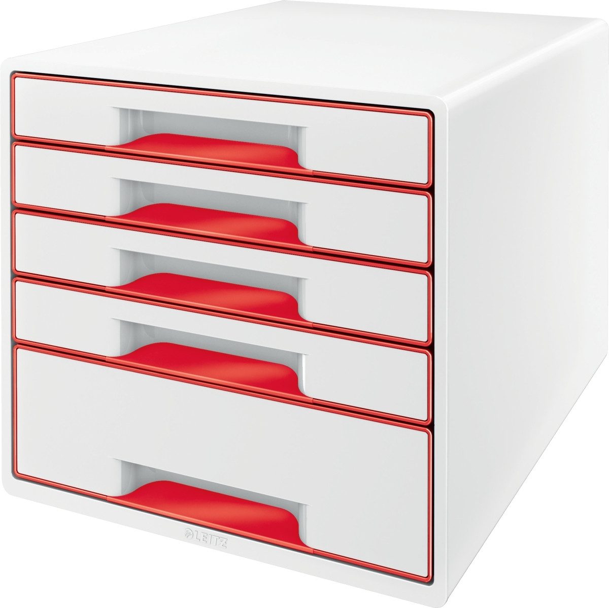 LEITZ Organizer Schubladenbox Wow Cube 5 Schubladen PS perlweiß/rot