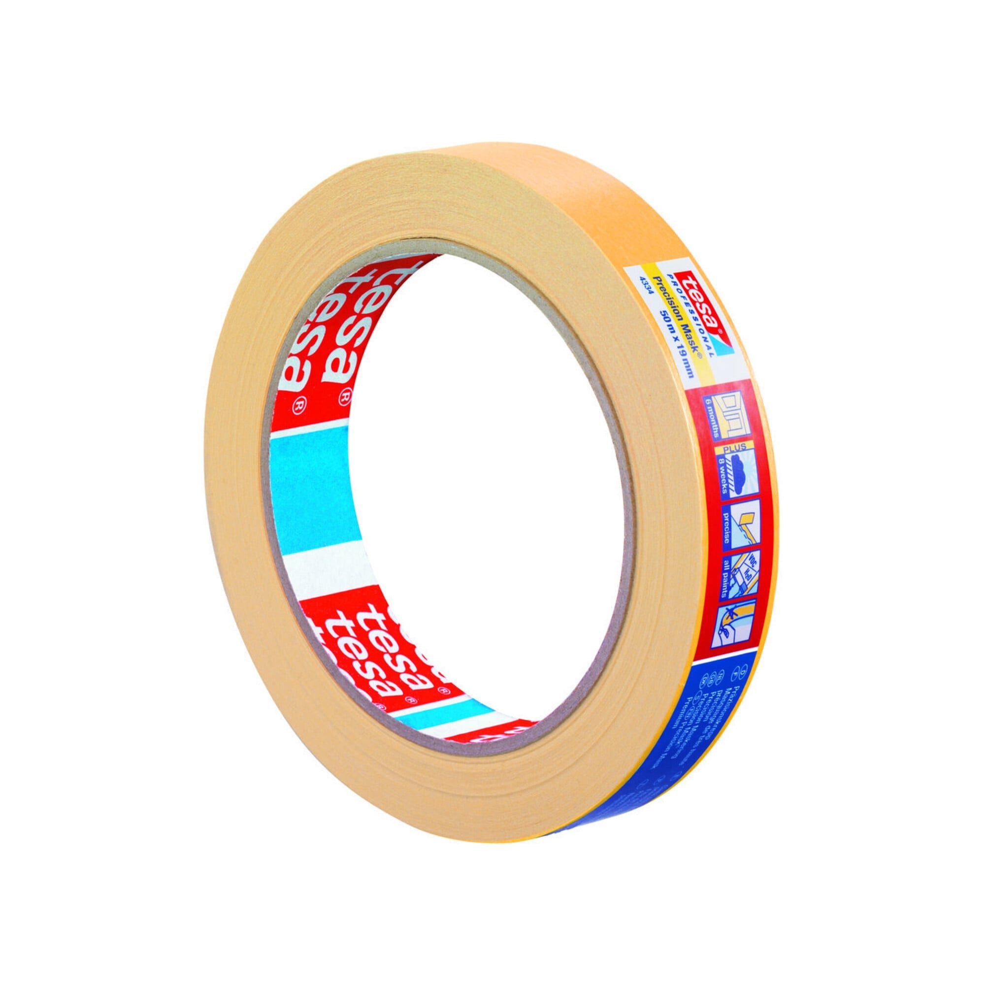 tesa Kreppband Präzisionskrepp 4344 Stand.glatt hellbeige L.50m B.19mm Rl.TESA 8 Stk