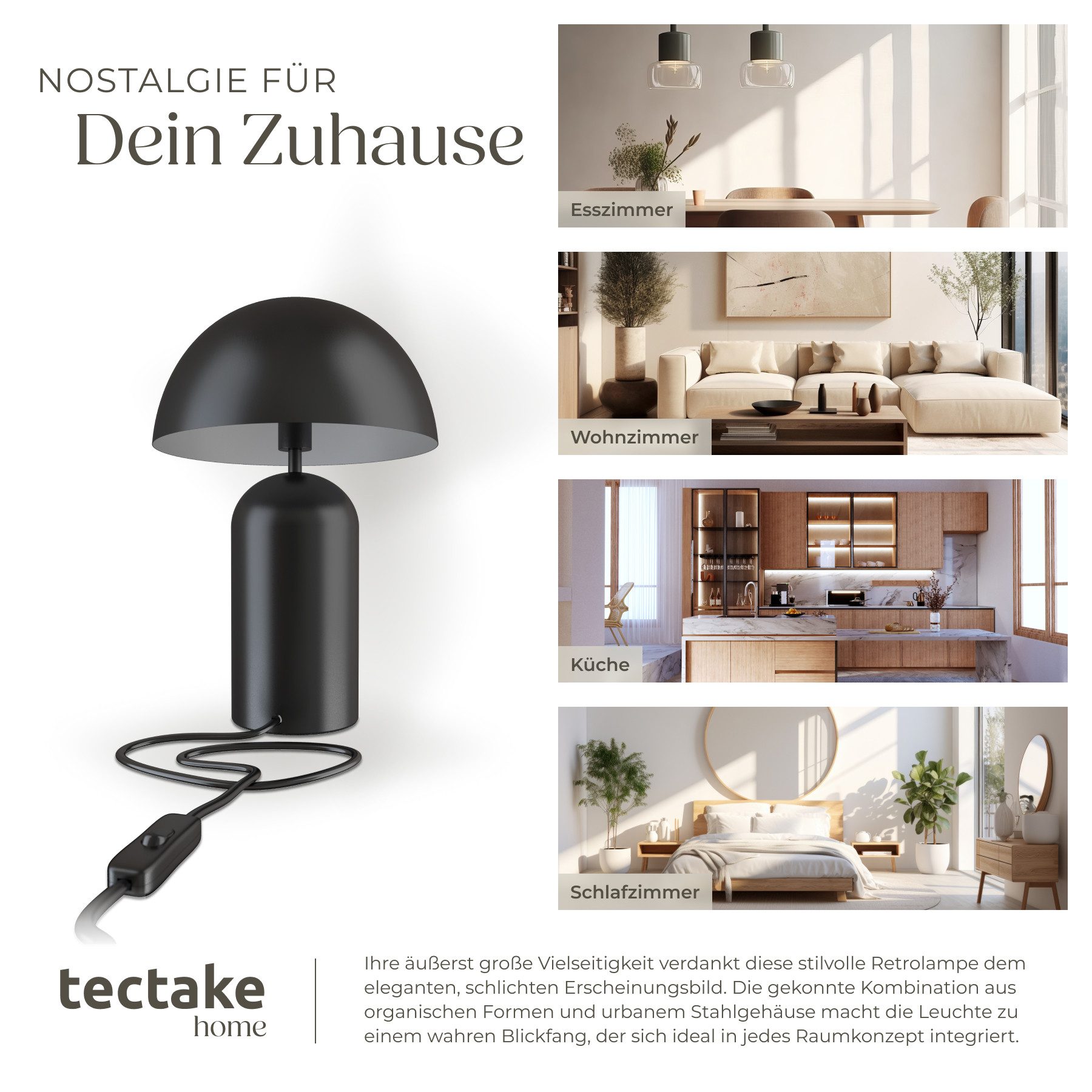 tectake Schreibtischlampe Retro-Tischlampe aus beschichtetem Stahl, indirektes Licht, 25 x 37, Stabil, nicht relevant, Kippschalter am Kabel, stabiler Lampenfuß – Bild 5 von 5