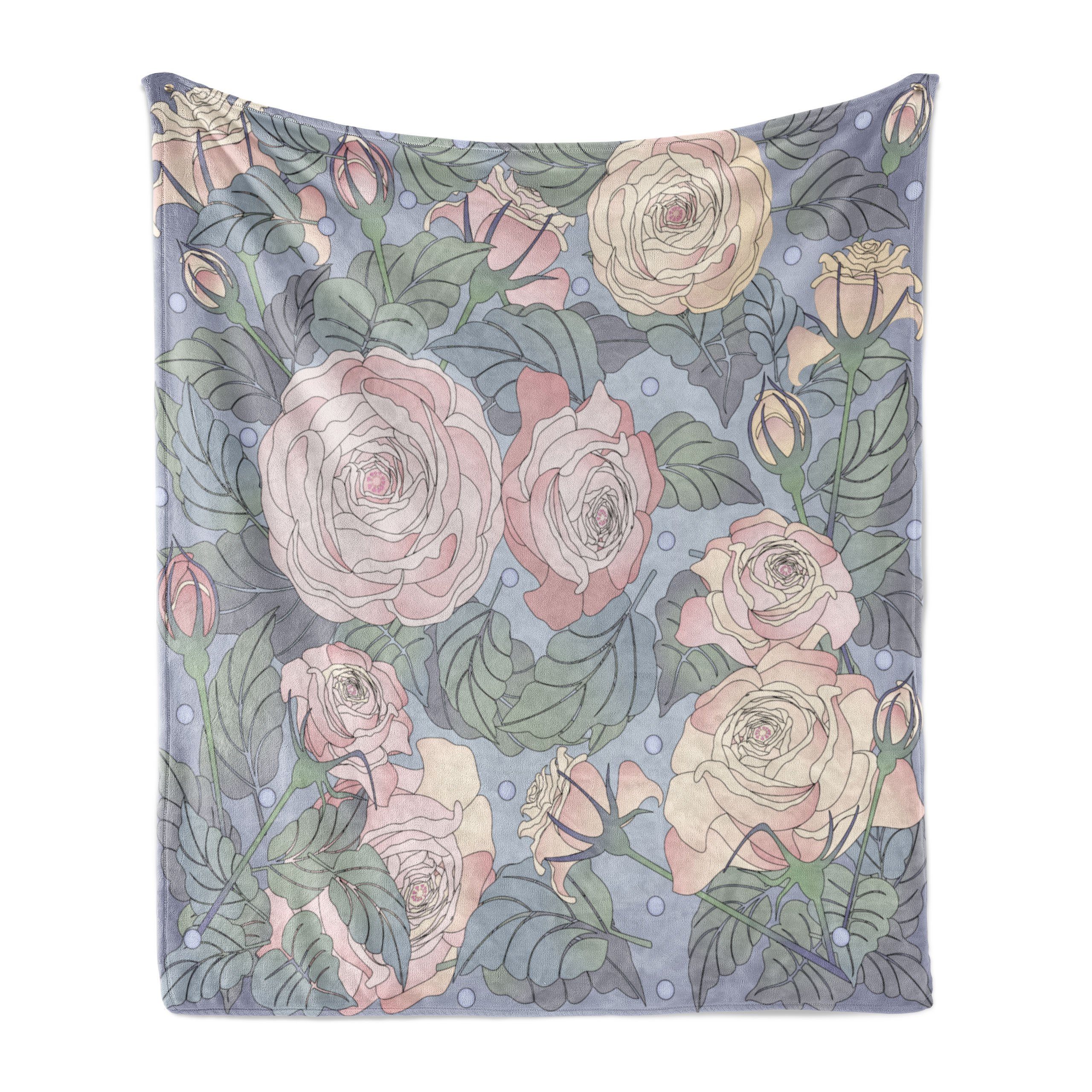 Design Außenbereich, Rosa Wohndecke Gemütlicher für Blumen Floral Rosen Innen- Abakuhaus, den Plüsch und