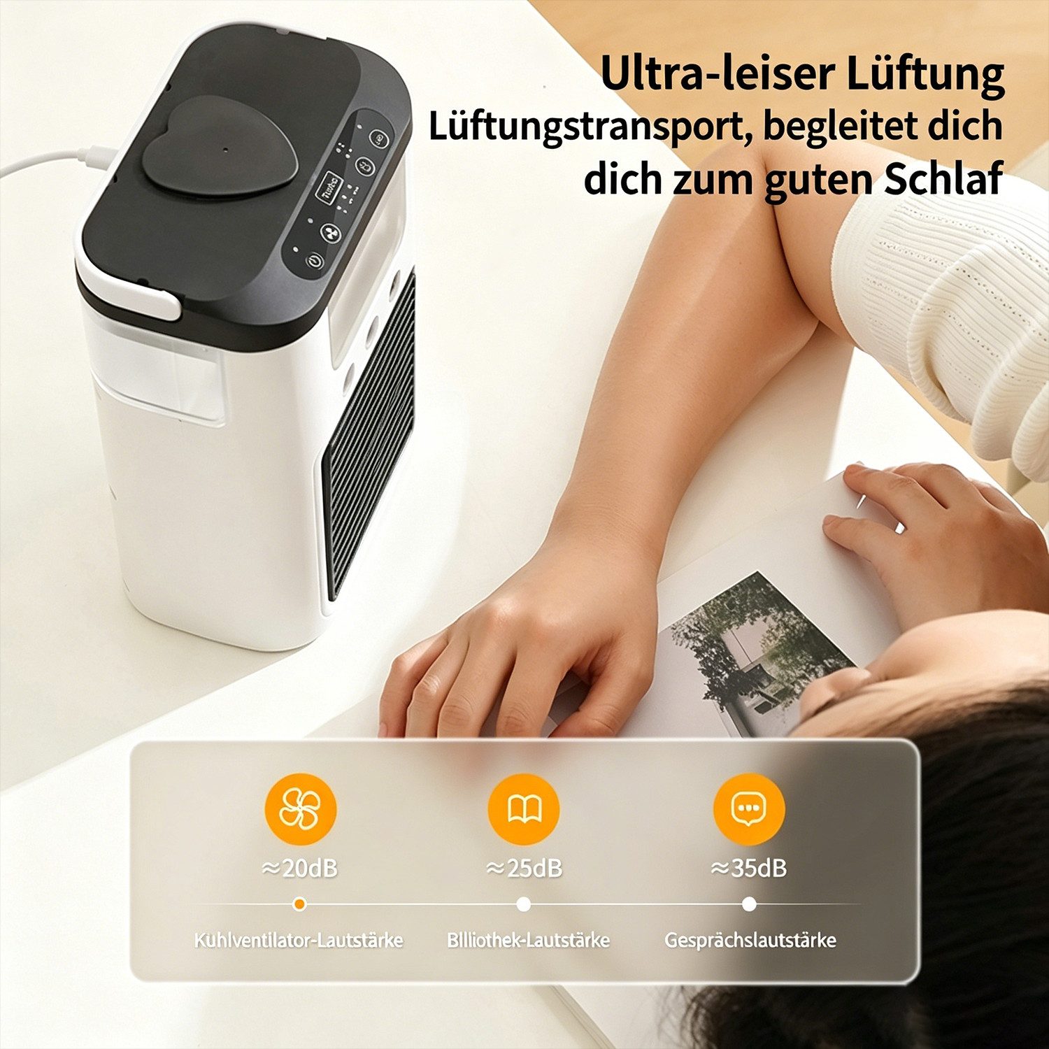 MOPUEA Ventilatorkombigerät Ventilatorkombigerät Mini Luftkühler 3 Stufen LED Licht leise, 3 Stufen leise Nebel LED Licht USB tragbar