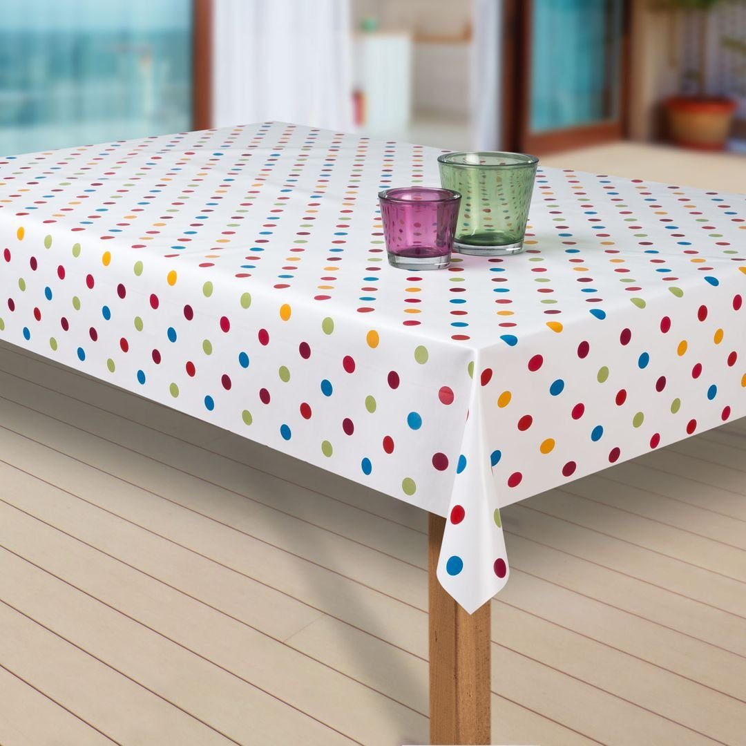 laro Tischdecke Wachstuch-Tischdecken Abwaschbar Punkte weiss bunt rechteck günstig online kaufen