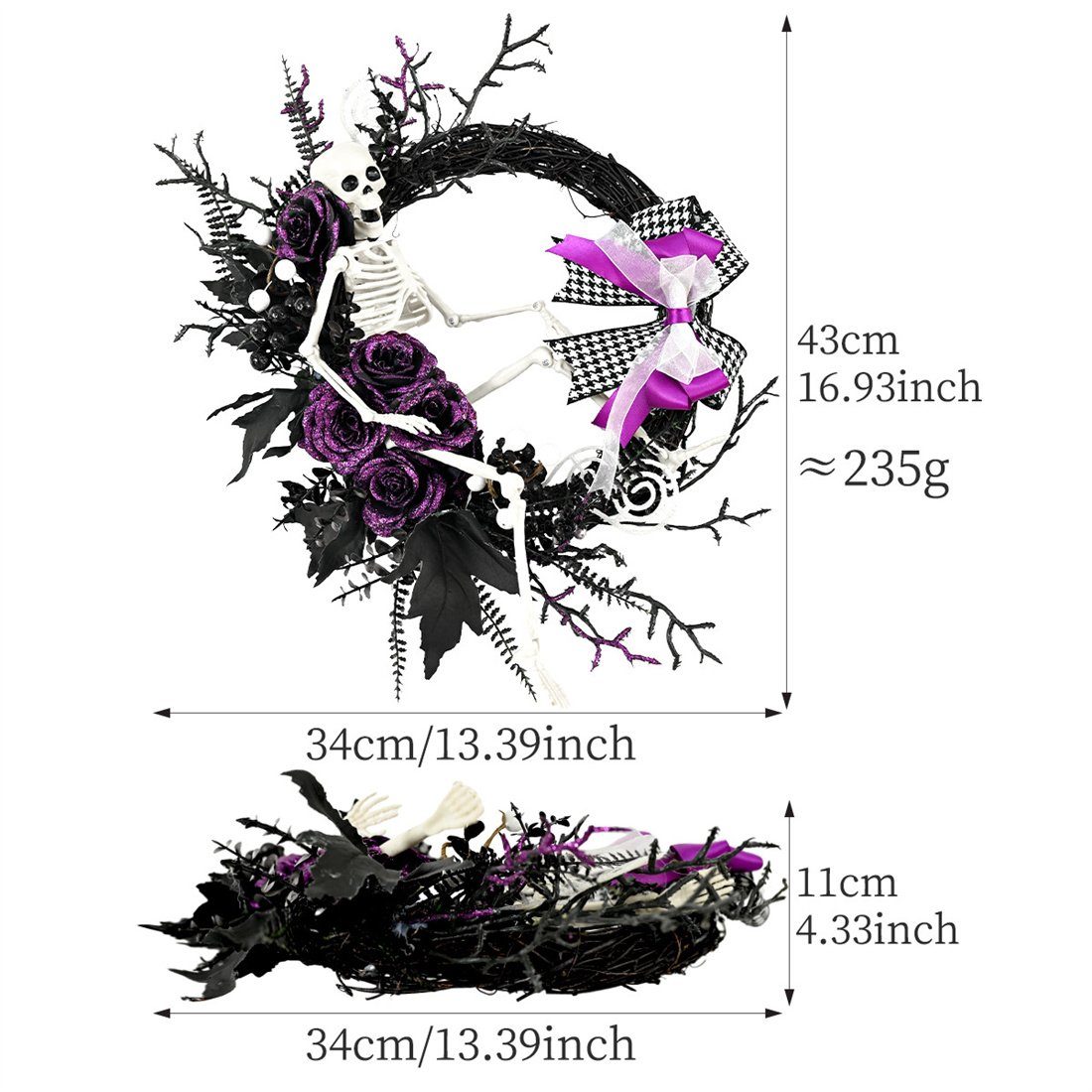 Kunstgirlande Tür hängen, Schleife DÖRÖY Halloween-Skelett-Anhänger, Kranz, Dress Up Party