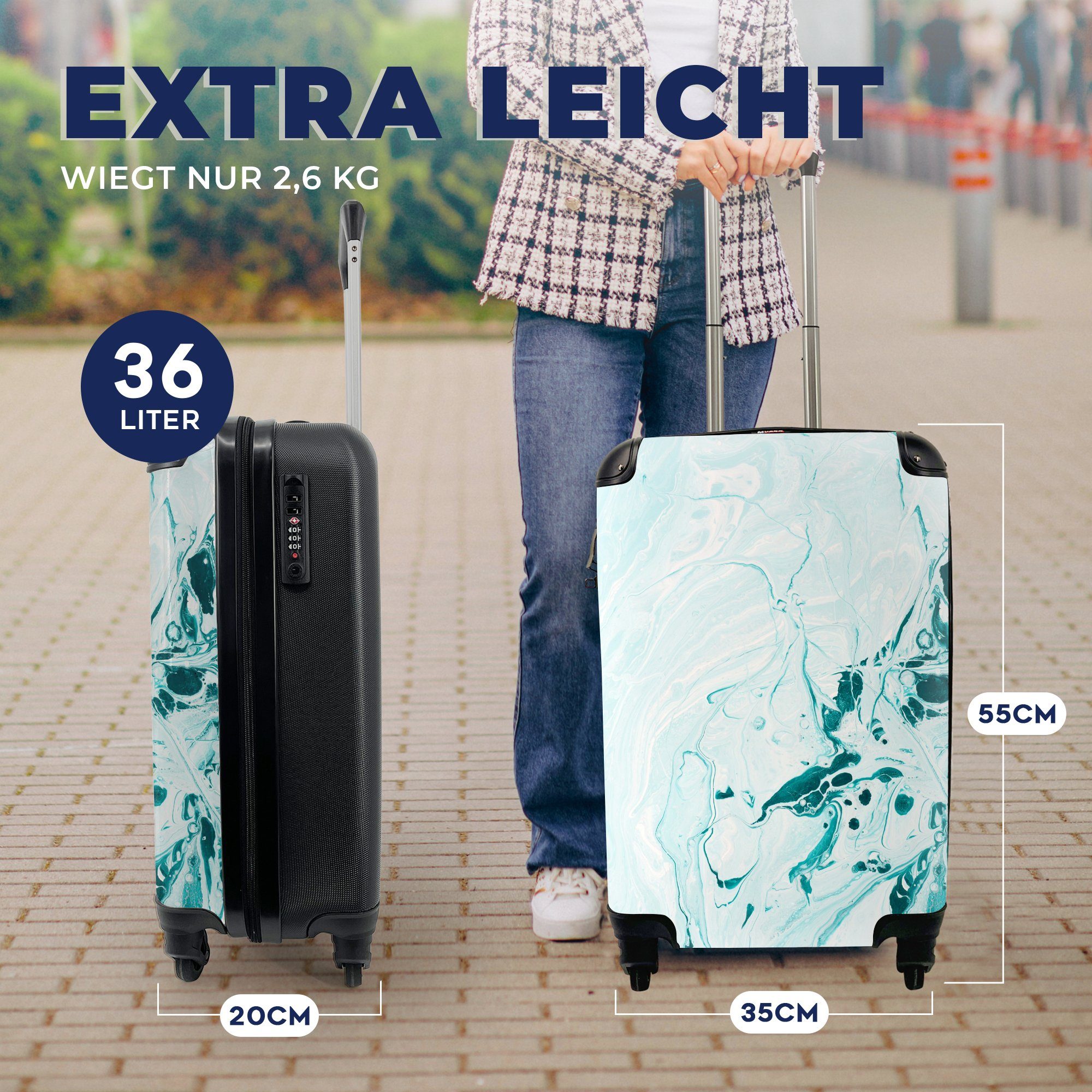 MuchoWow Handgepäckkoffer - 4 Ferien, Reisekoffer für Reisetasche mit Blau, - rollen, Rollen, Marmor Trolley, Handgepäck Ölfarbe