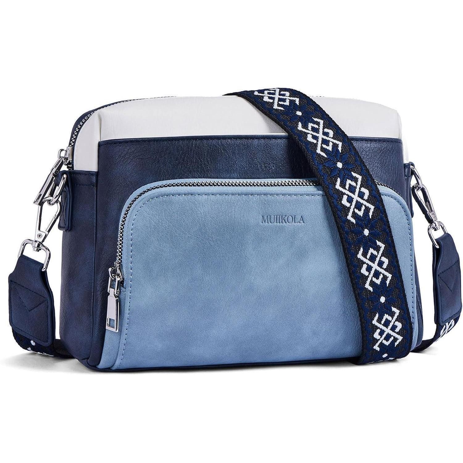 Umhängetasche Umhängetasche Damen Crossbody PU Leder Klein A-dreifarbigblau