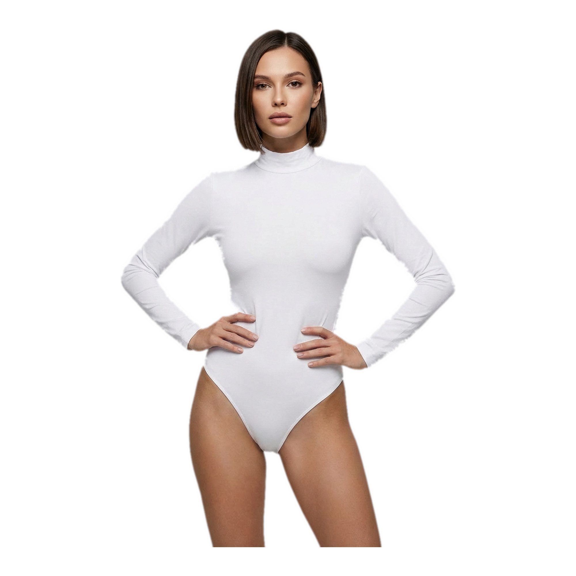 fashionshowcase Langarmbody Damen mit Halbkragen – Eleganter Bodysuit mit Hakenverschluss Hakenverschluss für einfaches An- und Ausziehen, schlichte Eleganz.