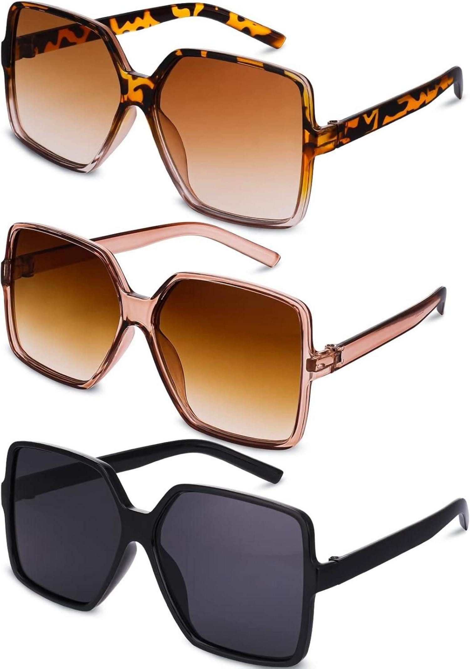 Retrosonnenbrille Übergröße Sonnenbrille Damen Herren UV400 Retro Quadrat Brille 3 Stück