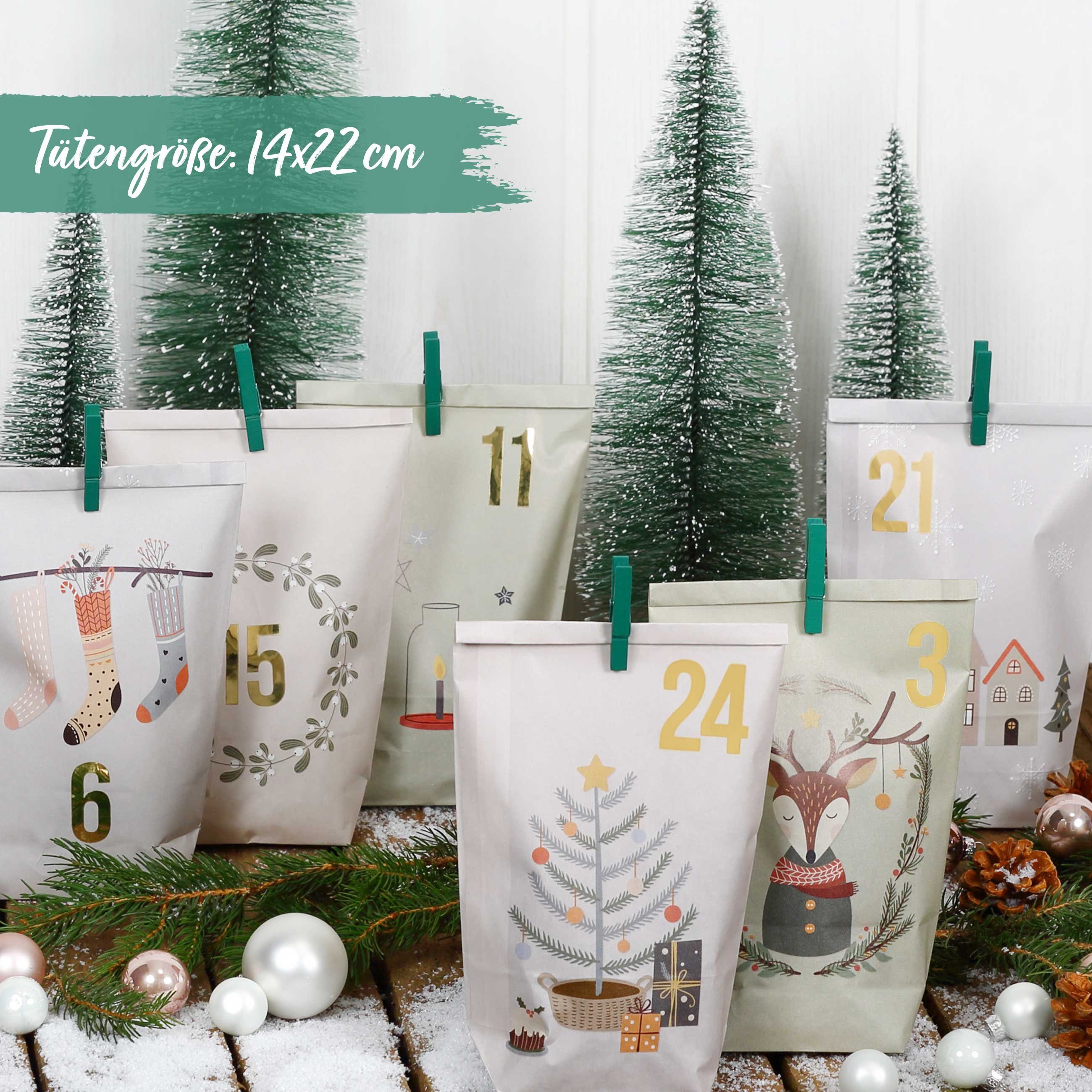 PAPIERDRACHEN befüllbarer Adventskalender Adventskalender - 24 Geschenktüten mit Zahlenaufkleber & Klammern – Bild 3 von 4